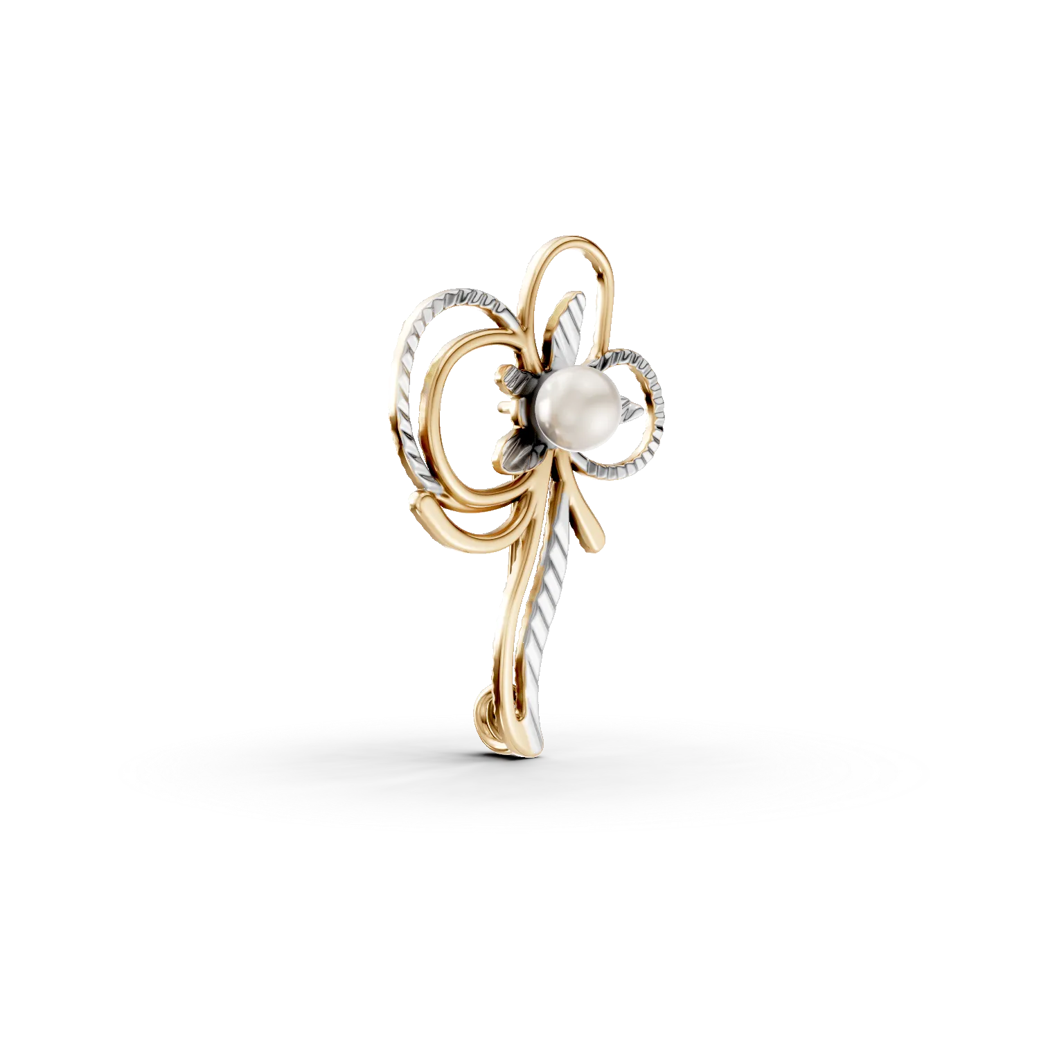Бяло-жълта златна брошка цвете със синтетична перла