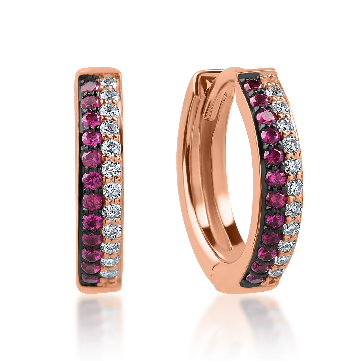 Rose gold hoop earrings with 0.14ct rubies and 0.11ct diamonds