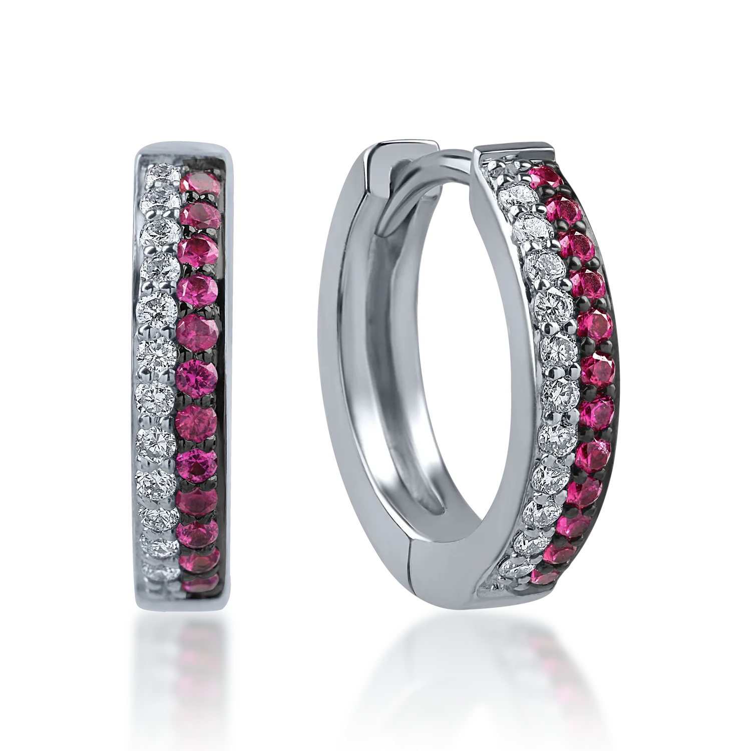 White gold hoop earrings with 0.14ct rubies and 0.11ct diamonds