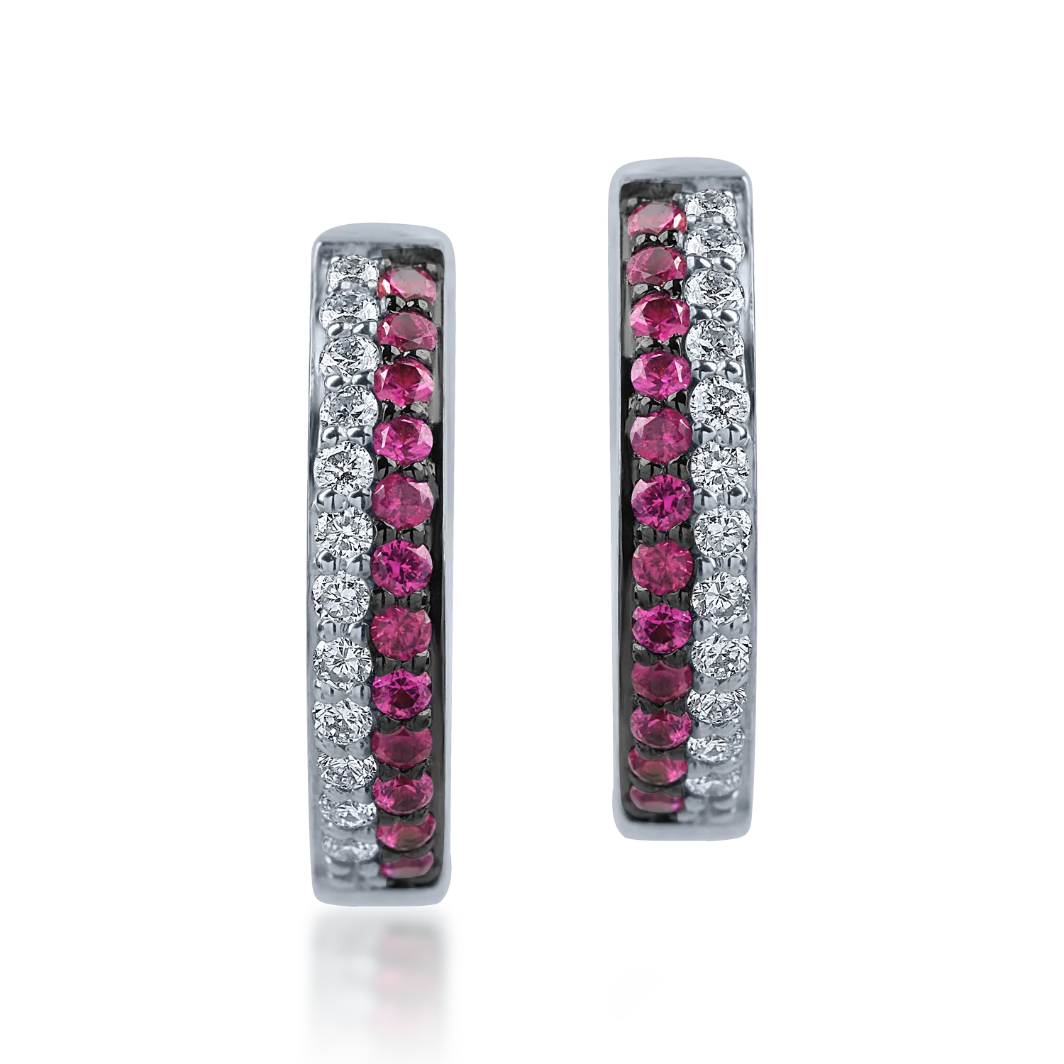 Обеци с халка от бяло злато с рубини 0.14кт и диаманти 0.11кт