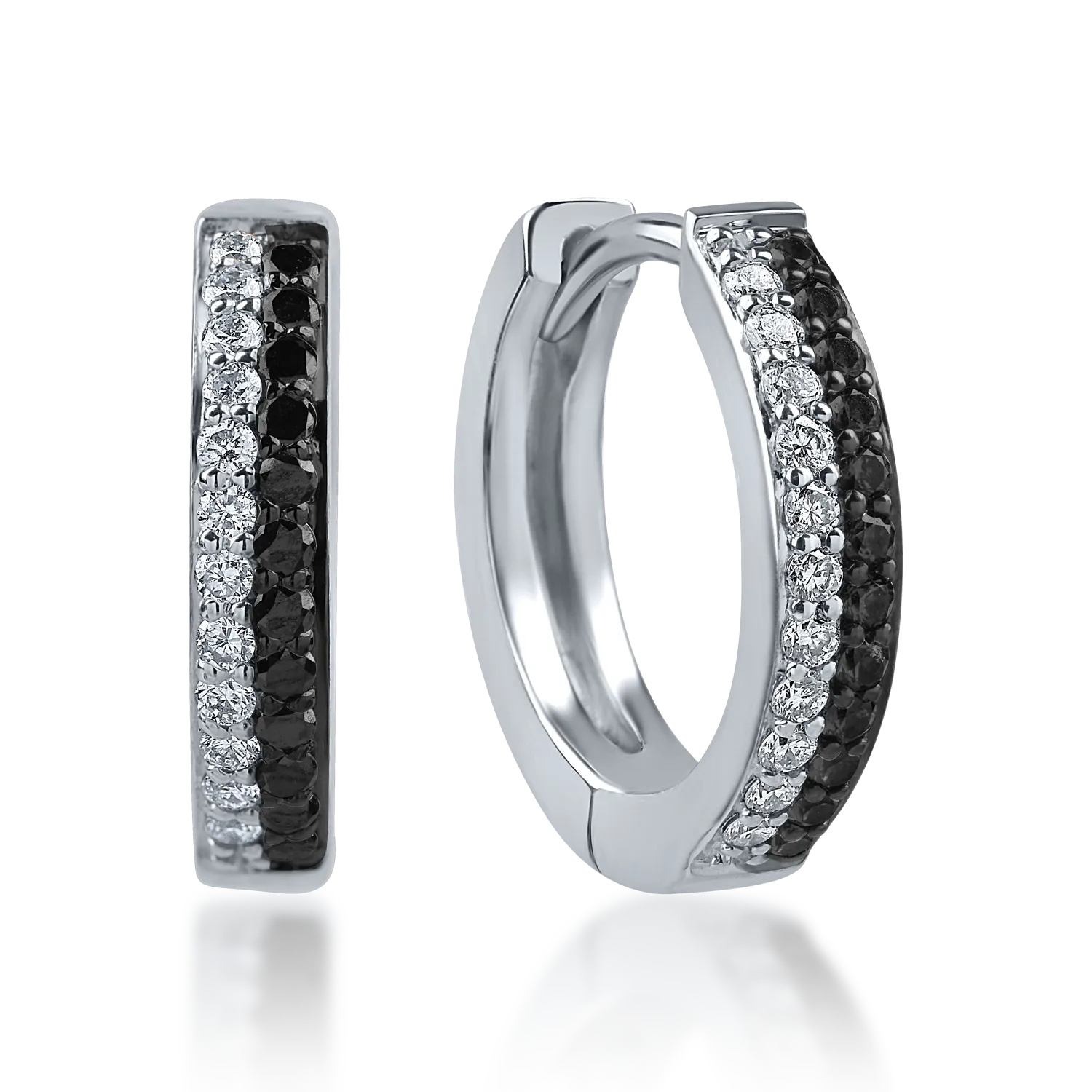 White gold hoop earrings with 0.15ct black diamonds and 0.12ct clear diamonds