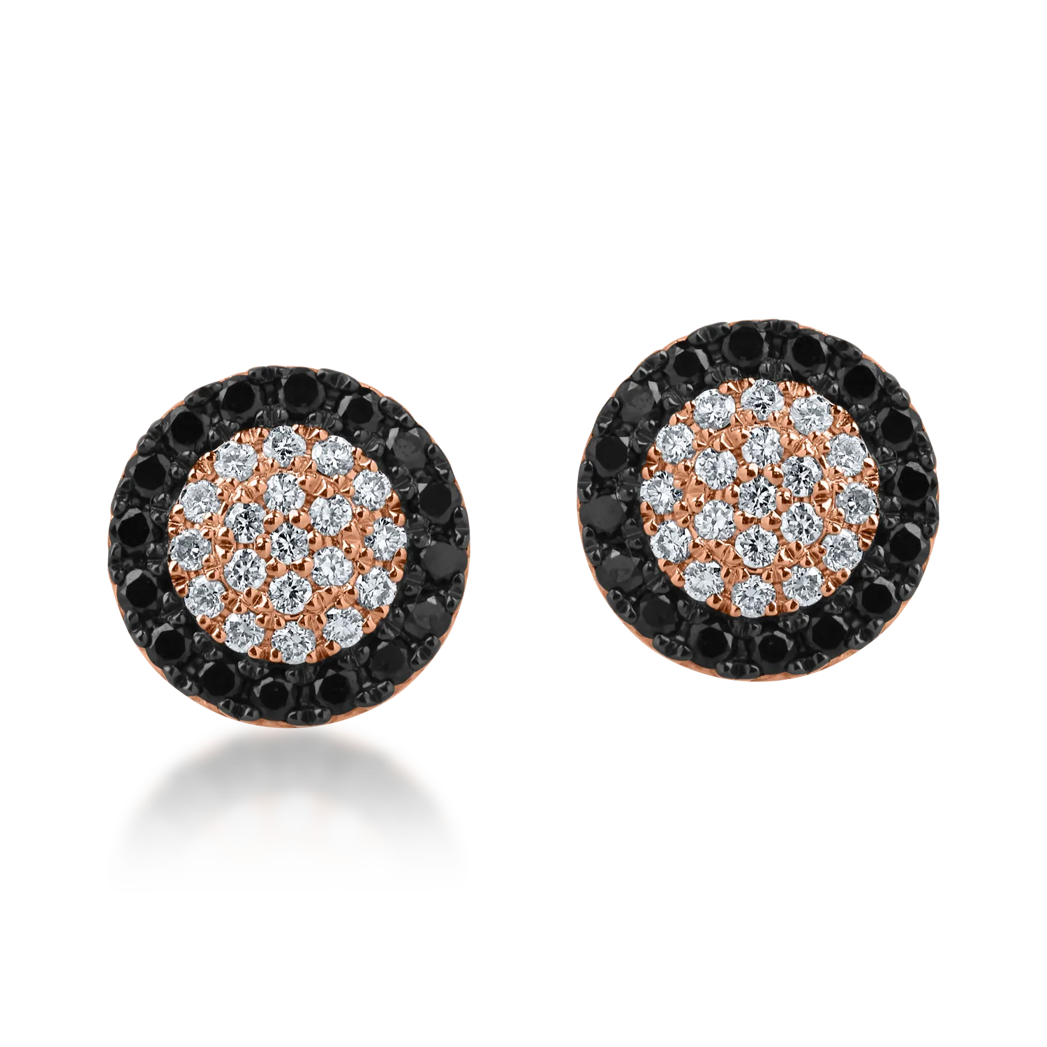 Cercei cu surub din aur roz cu diamante negre de 0.23ct si diamante incolore de 0.14ct