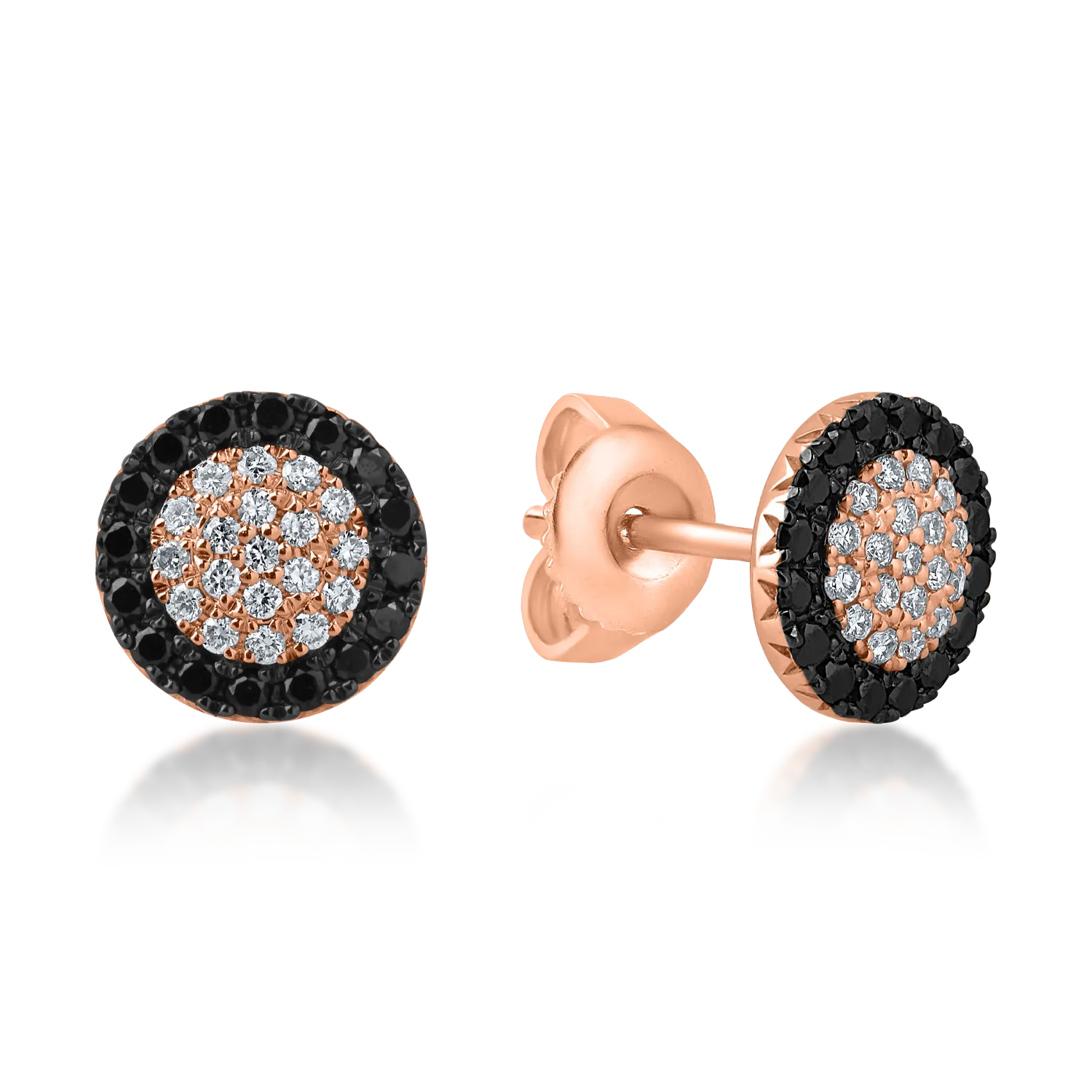 Cercei cu surub din aur roz cu diamante negre de 0.23ct si diamante incolore de 0.14ct