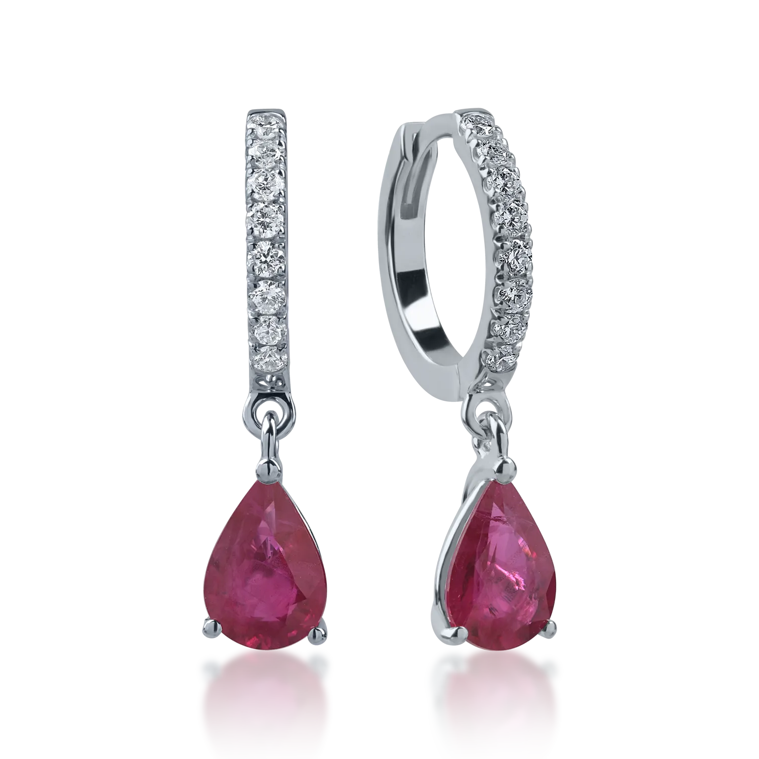 White gold hoop earrings with 0.82ct rubies and 0.1ct diamonds