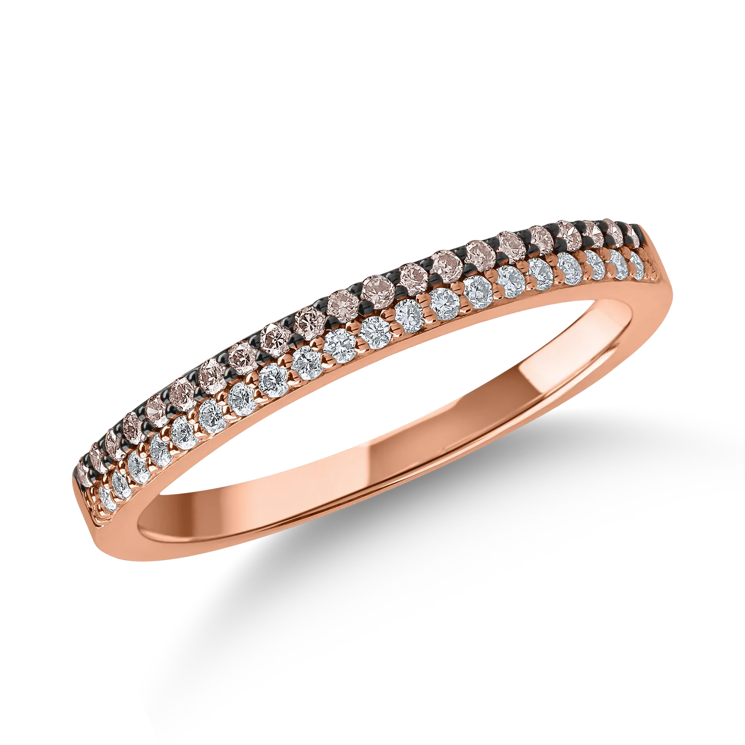 Half eternity ring in rose gold with 0.11ct brown diamonds and 0.1ct clear diamonds