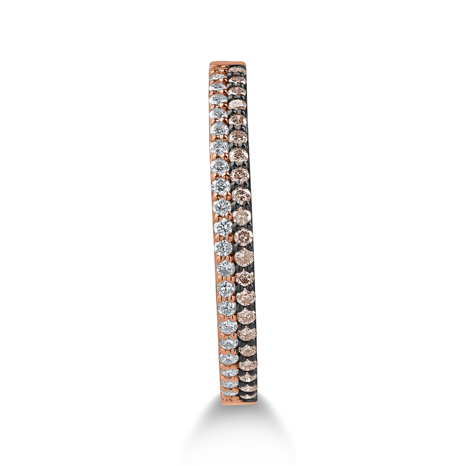 Half eternity ring in rose gold with 0.11ct brown diamonds and 0.1ct clear diamonds