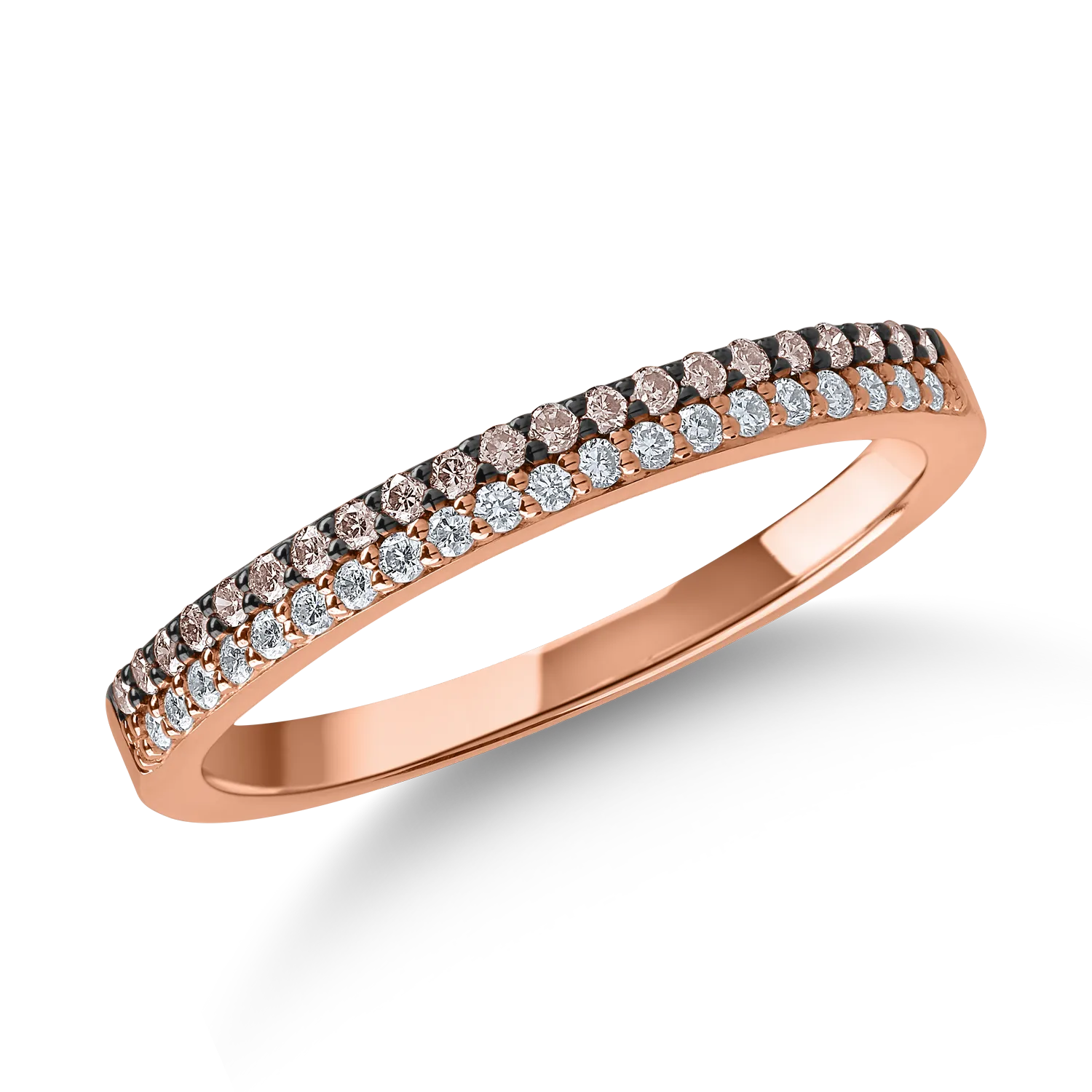 Half eternity ring in rose gold with 0.1ct brown diamonds and 0.1ct clear diamonds