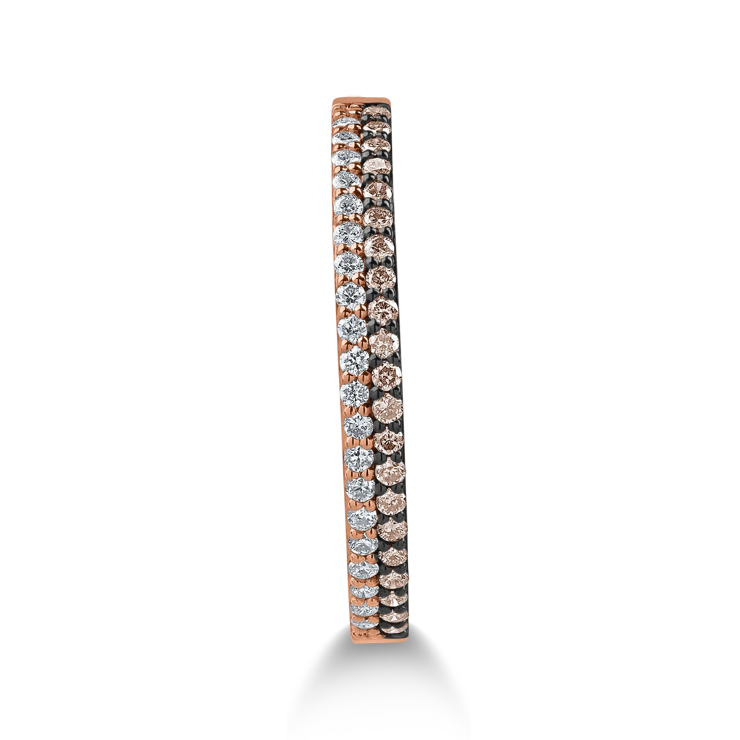 Fél örökkévalóság gyűrű rózsaszín aranyból. 0.11ct barna gyémántokkal és 0.1ct tiszta gyémántokkal
