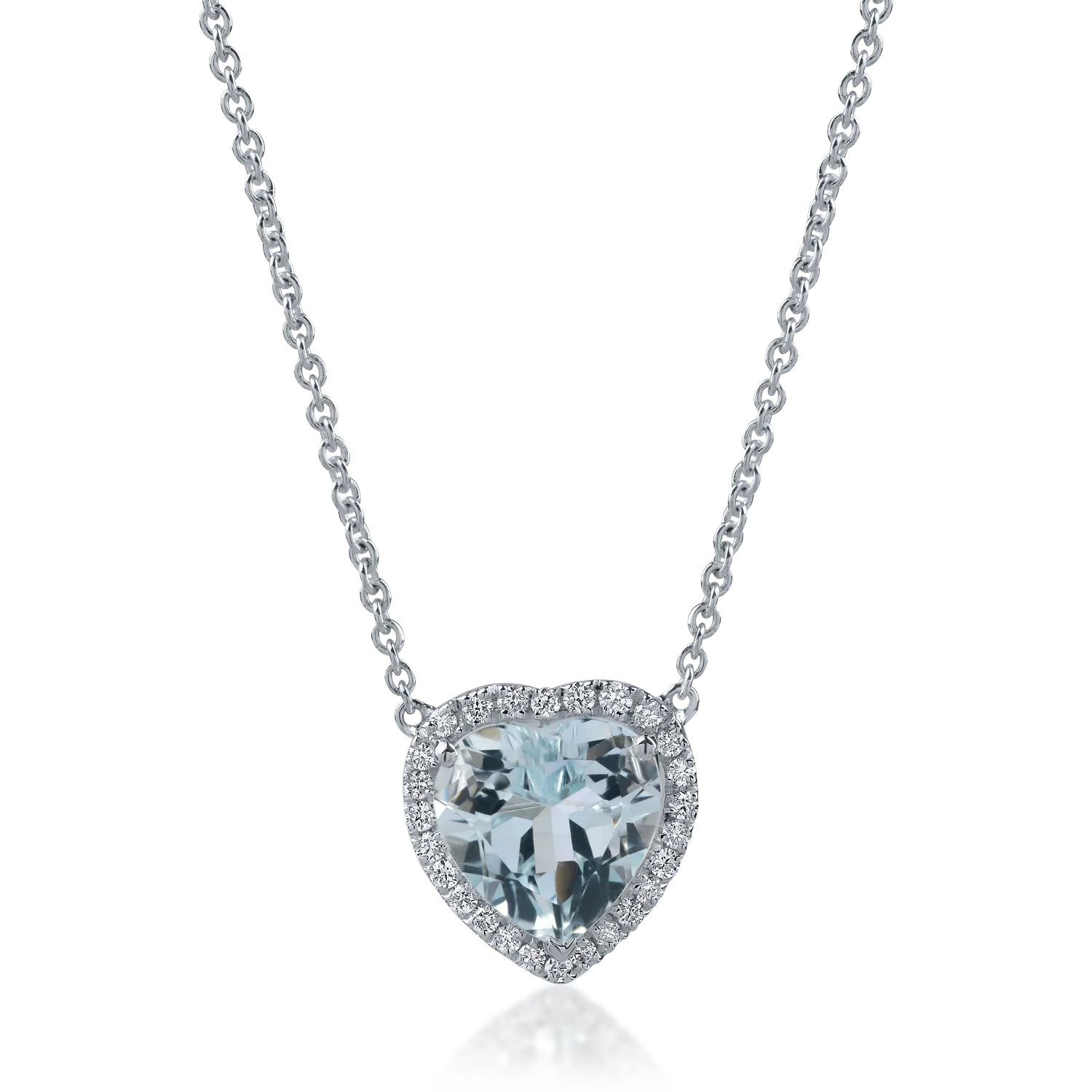 White gold heart pendant necklace with 2.23ct aquamarine and 0.18ct diamonds