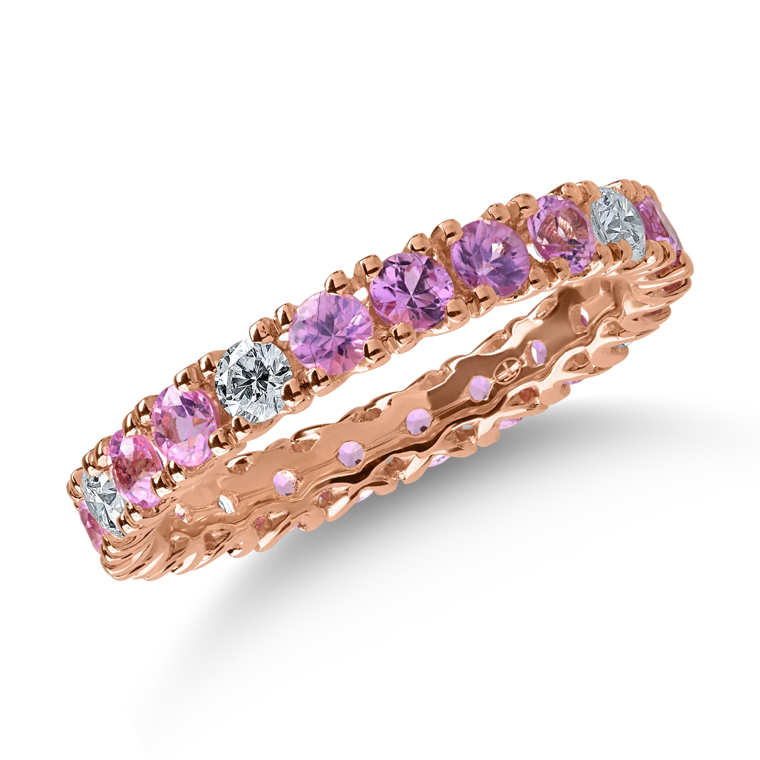 Eternity ring in rose gold with 1.56ct pink sapphires and 0.34ct diamonds