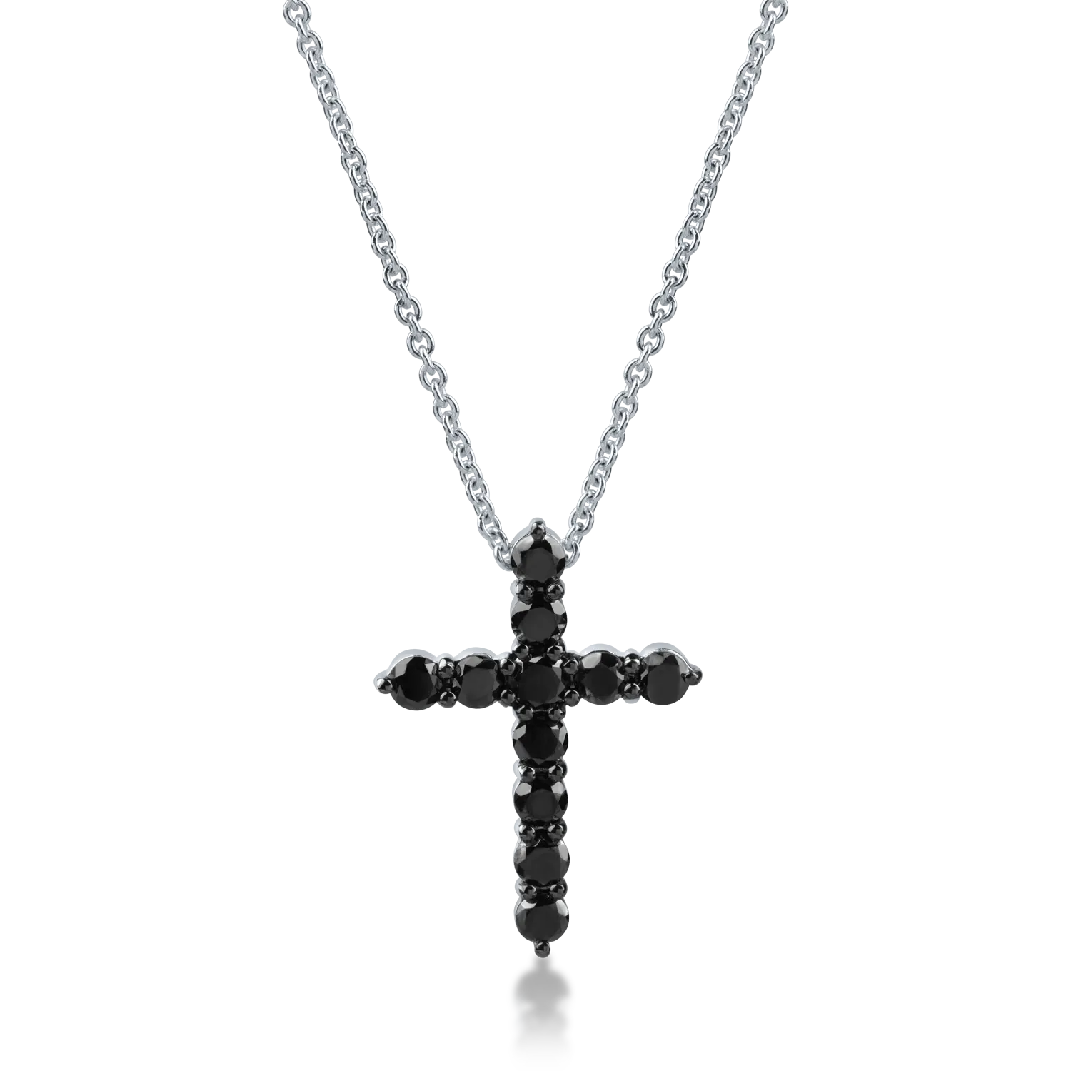 White gold cross pendant necklace with 0.96ct black diamonds