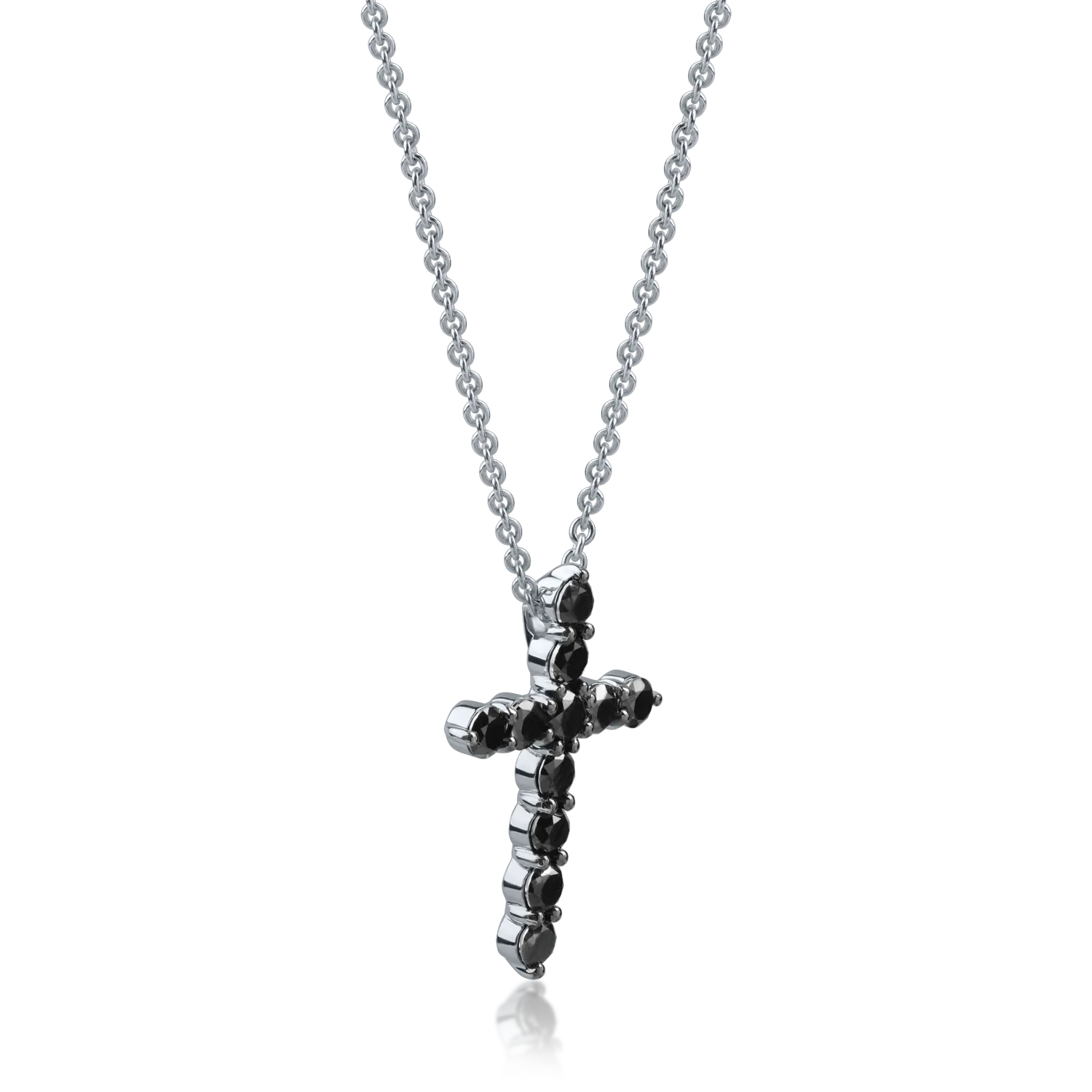 White gold cross pendant necklace with 0.96ct black diamonds