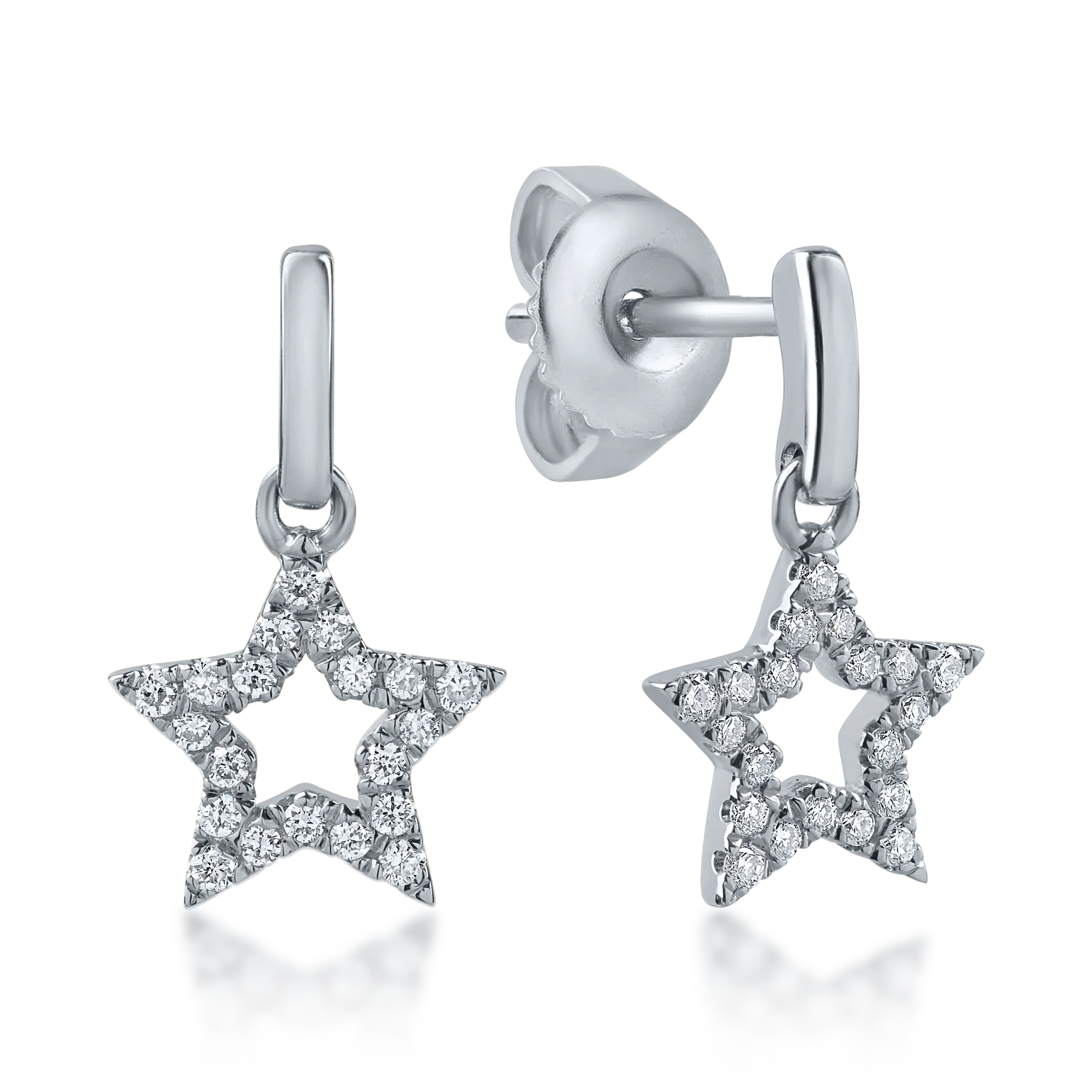 Cercei stelute din aur alb cu diamante de 0.12ct