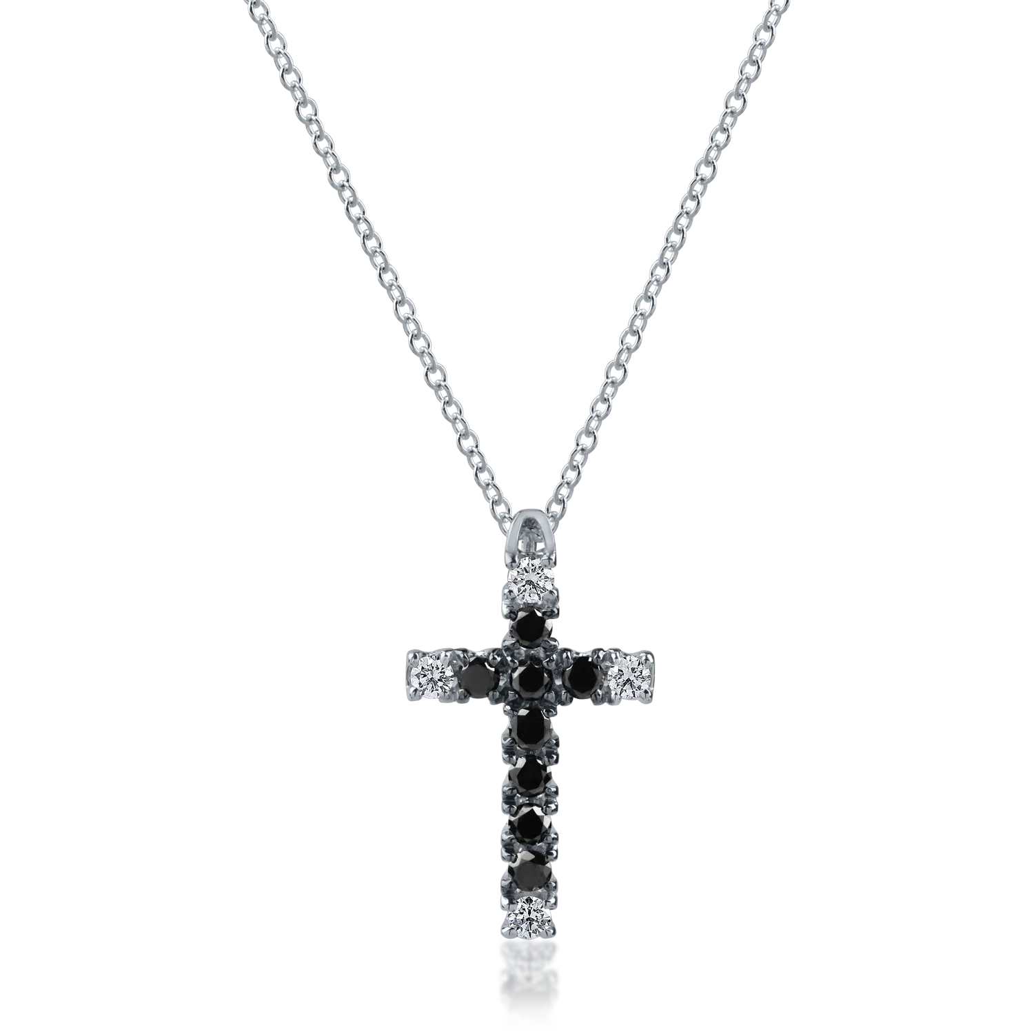Teilor Lant cu pandantiv cruce din aur alb cu diamante negre de 0.28ct si diamante incolore de 0.12ct