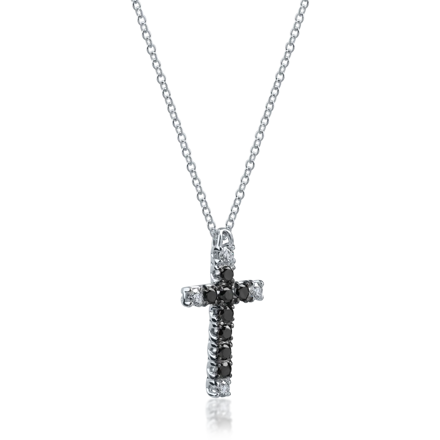 Lant cu pandantiv cruce din aur alb cu diamante negre de 0.28ct si diamante incolore de 0.12ct