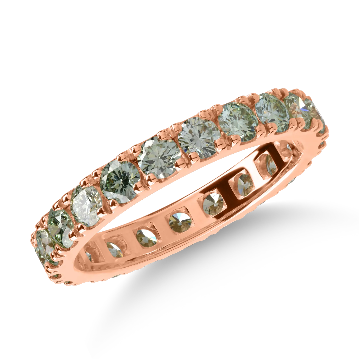 Eternity ring in rose gold with 1.82ct green diamonds
