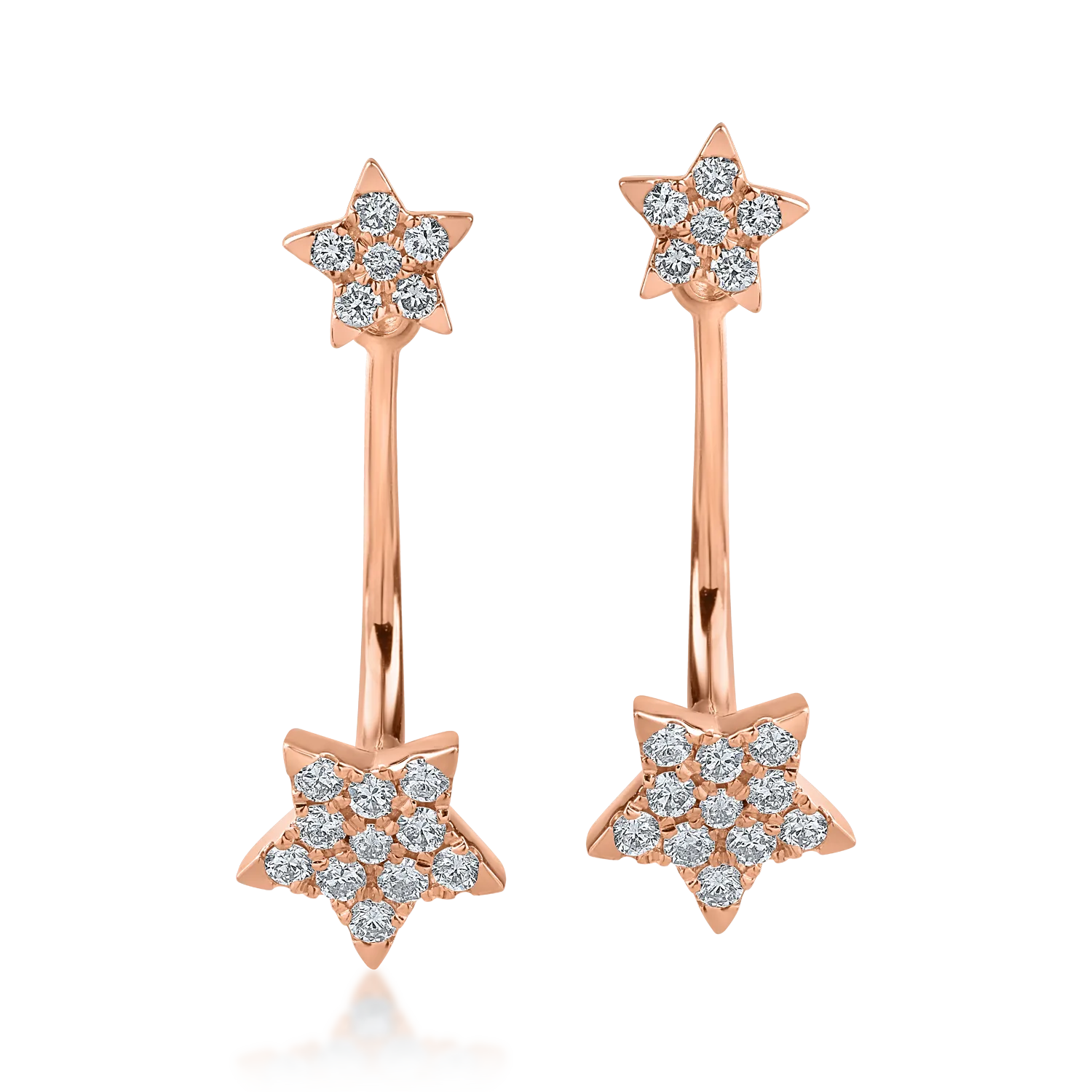 Kolczyki nauszne w kształcie gwiazdek w kolorze różowego złota z diamentami o masie 0.34ct