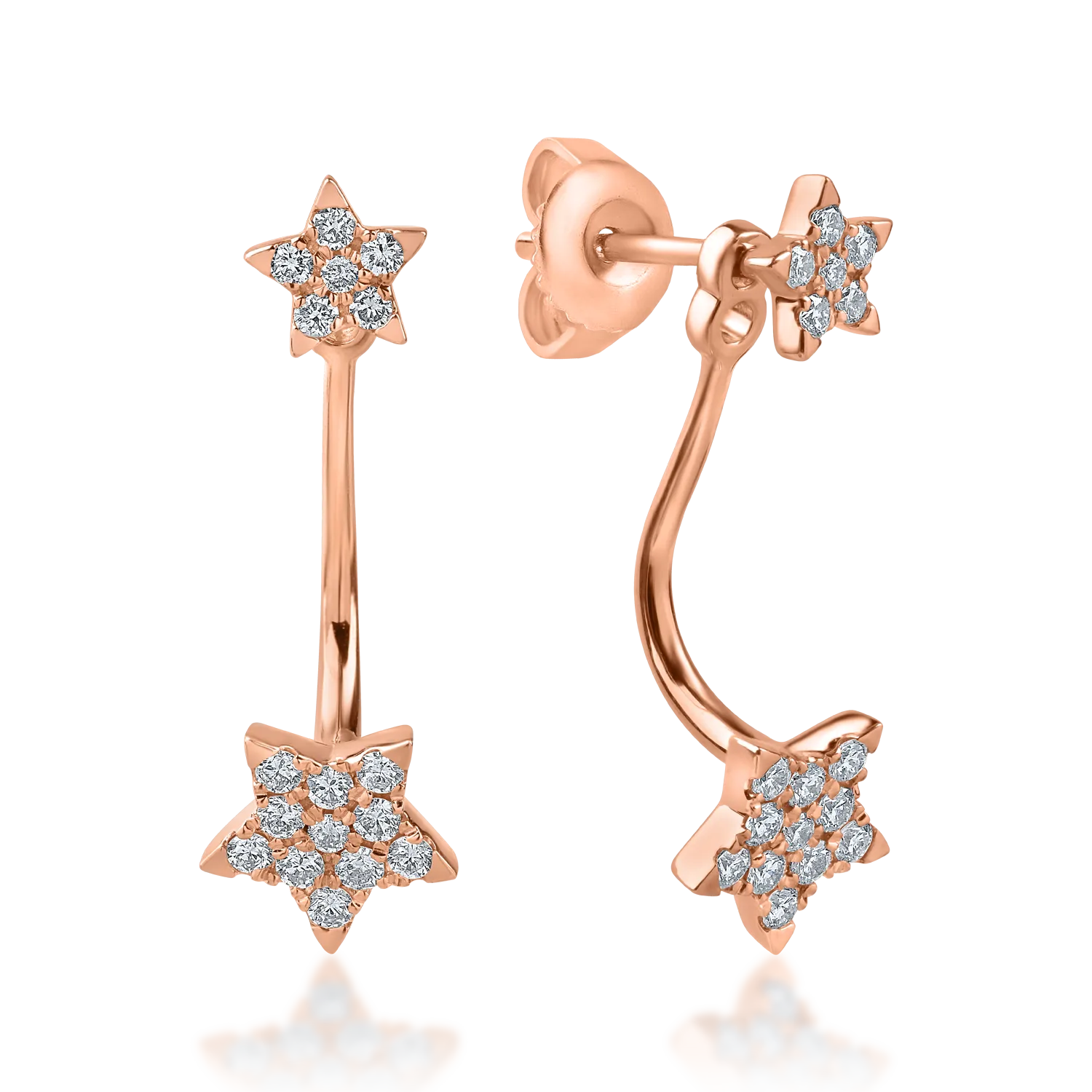 TEILOR Cercei stelute on ear din aur roz cu diamante de 0.34ct