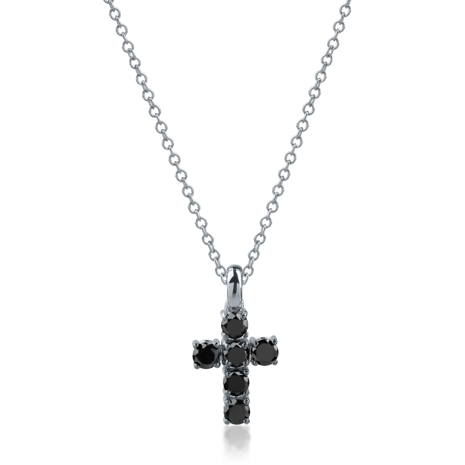 White gold cross pendant necklace with 0.62ct black diamonds-171914