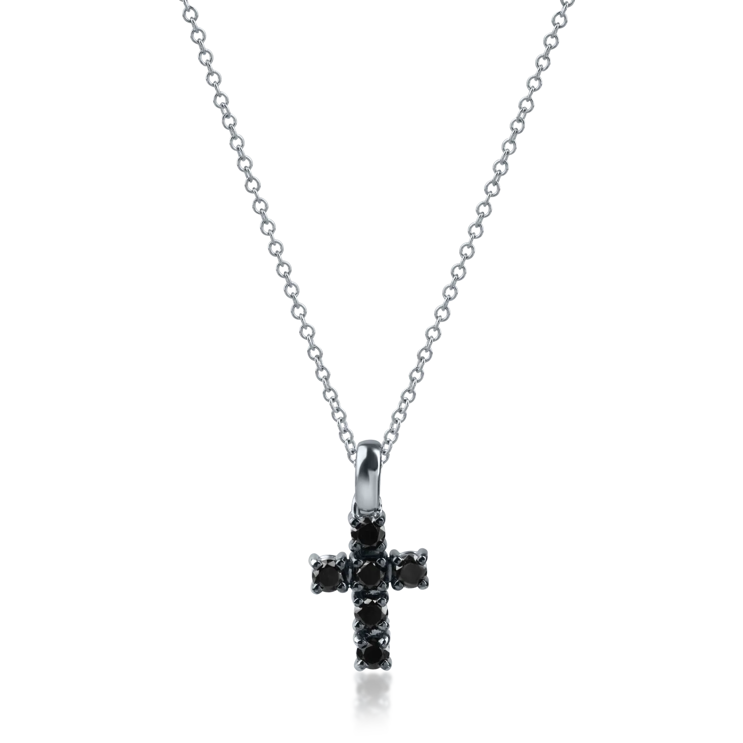 Teilor Lant cu pandantiv cruce din aur alb cu diamante negre de 0.31ct