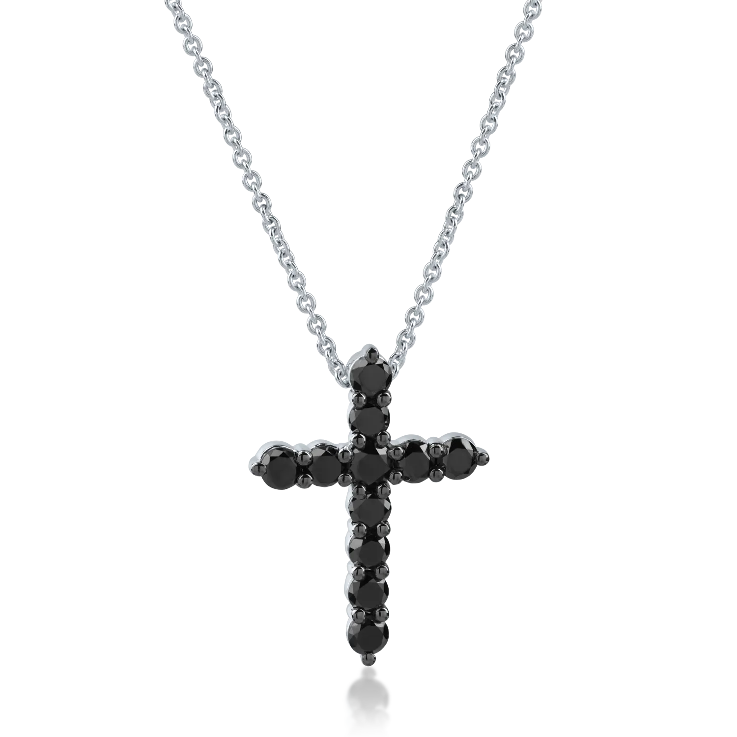 White gold cross pendant necklace with 1.36ct black diamonds