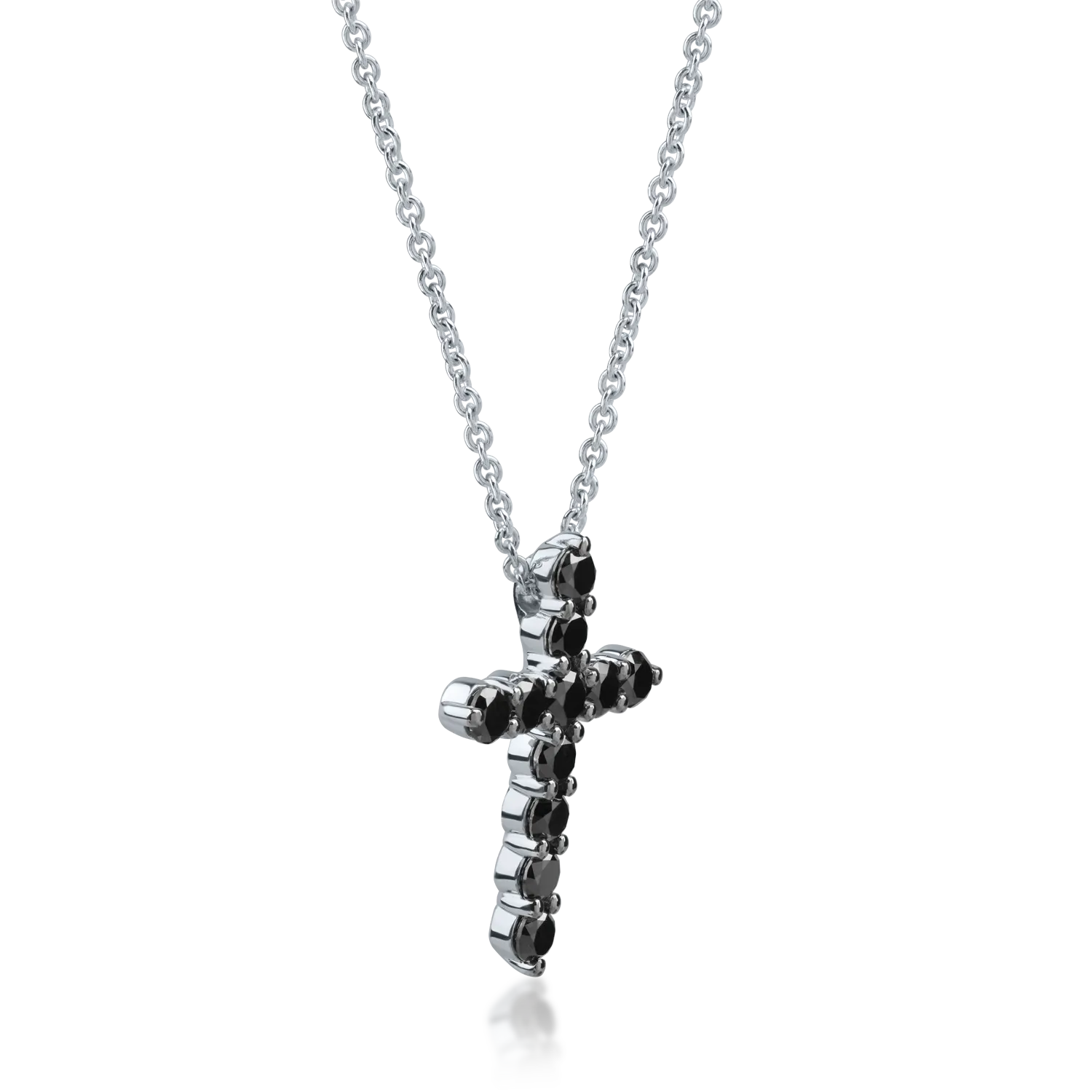 Fehérarany keresztes medál nyaklánc 1.36ct fekete gyémántokkal