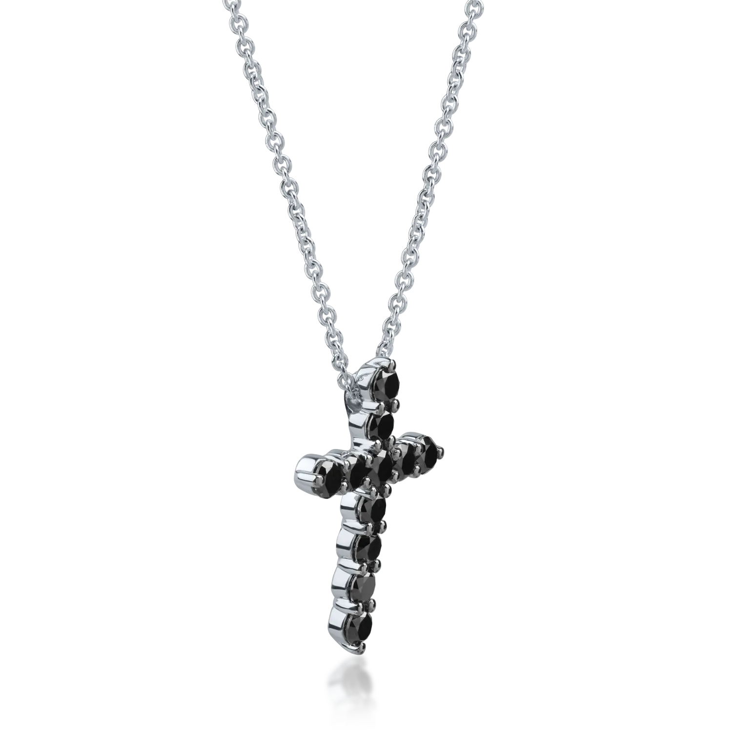 White gold cross pendant necklace with 1.36ct black diamonds
