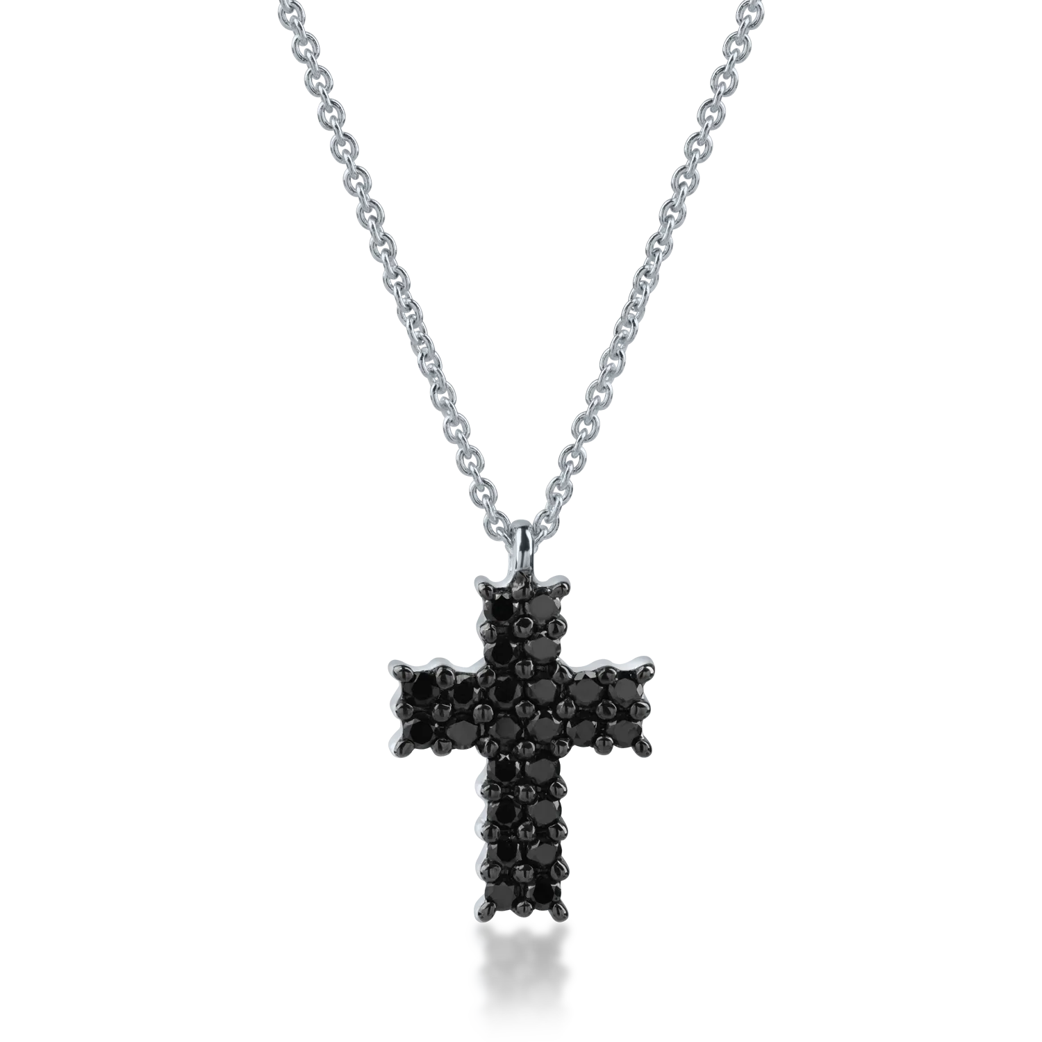 White gold cross pendant necklace with 0.38ct black diamonds