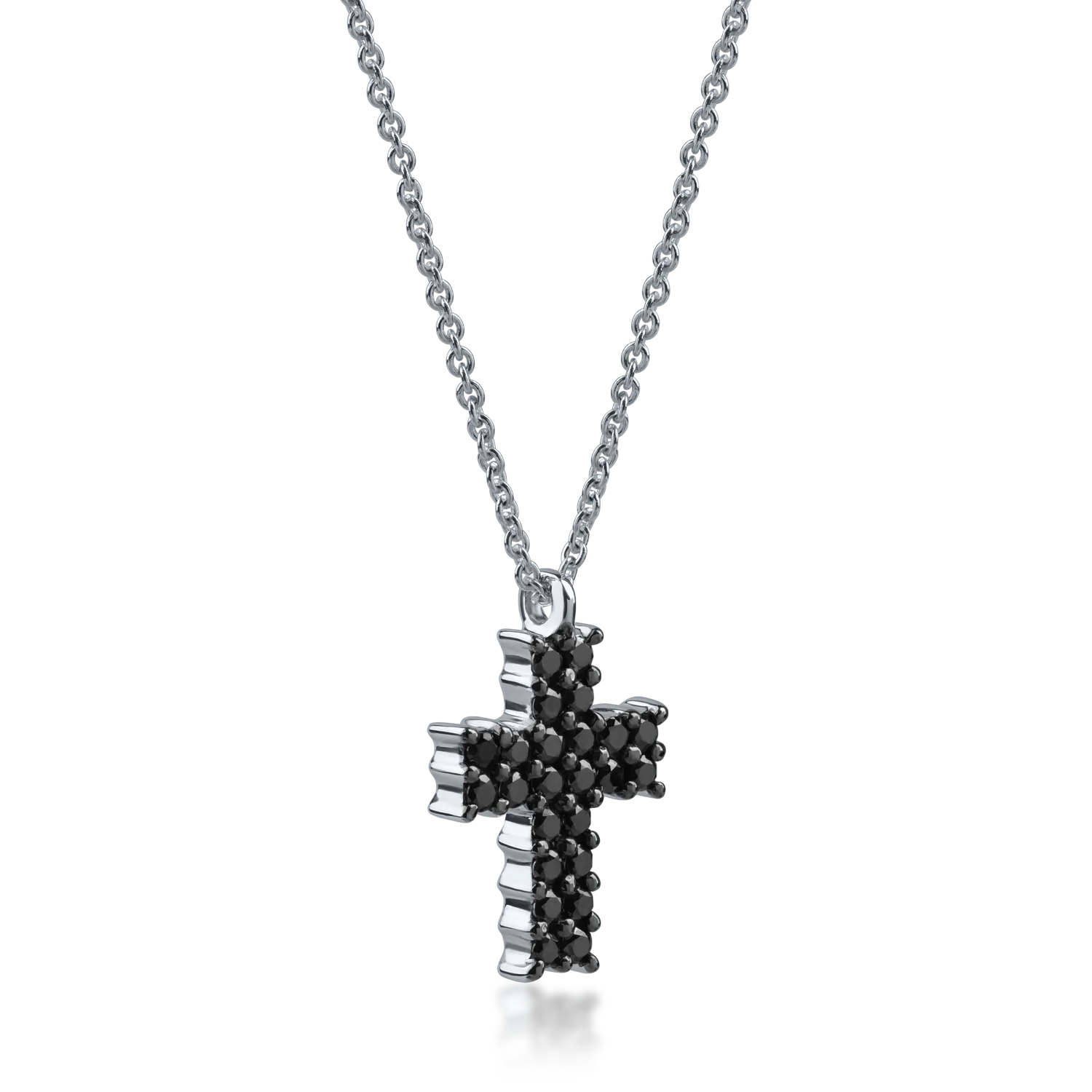 White gold cross pendant necklace with 0.38ct black diamonds