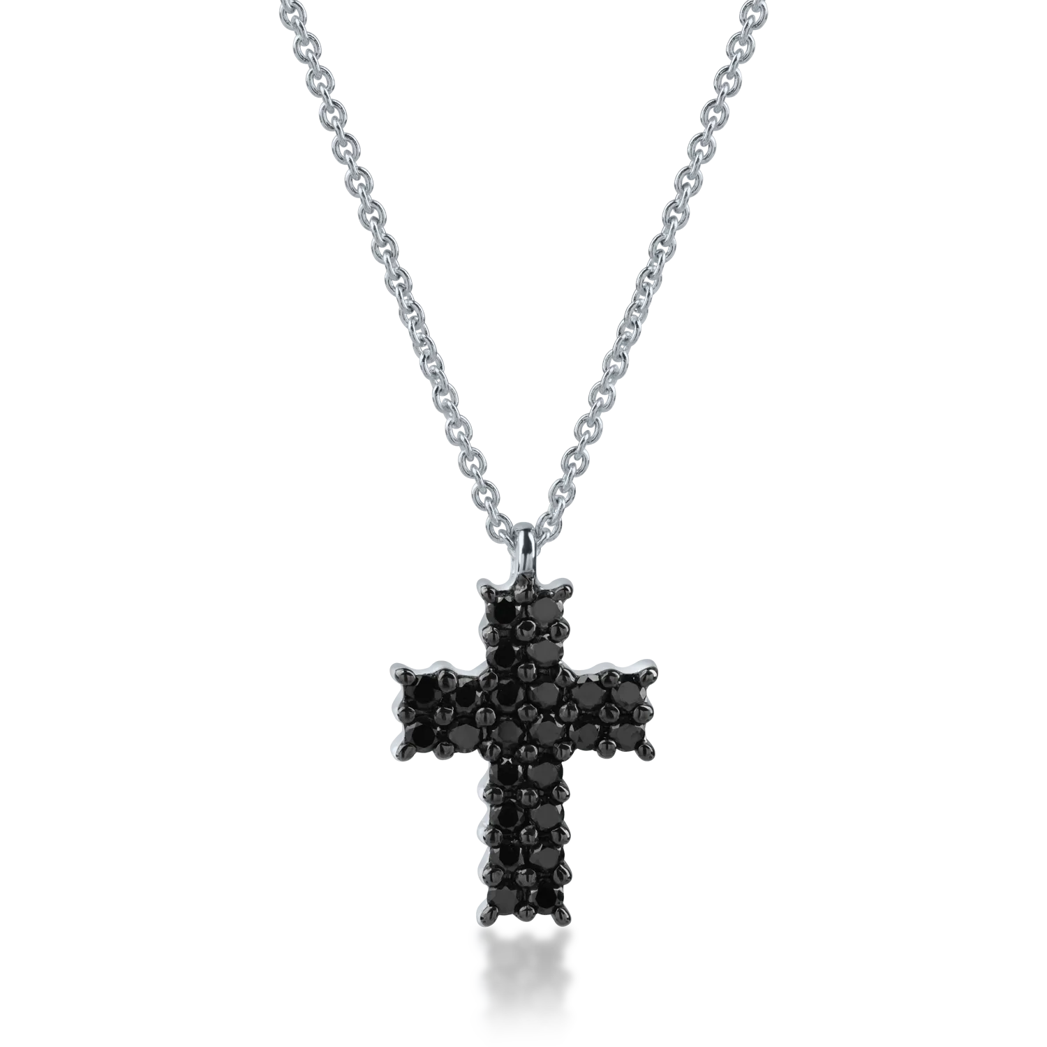 Teilor Lant cu pandantiv cruce din aur alb cu diamante negre de 0.38ct