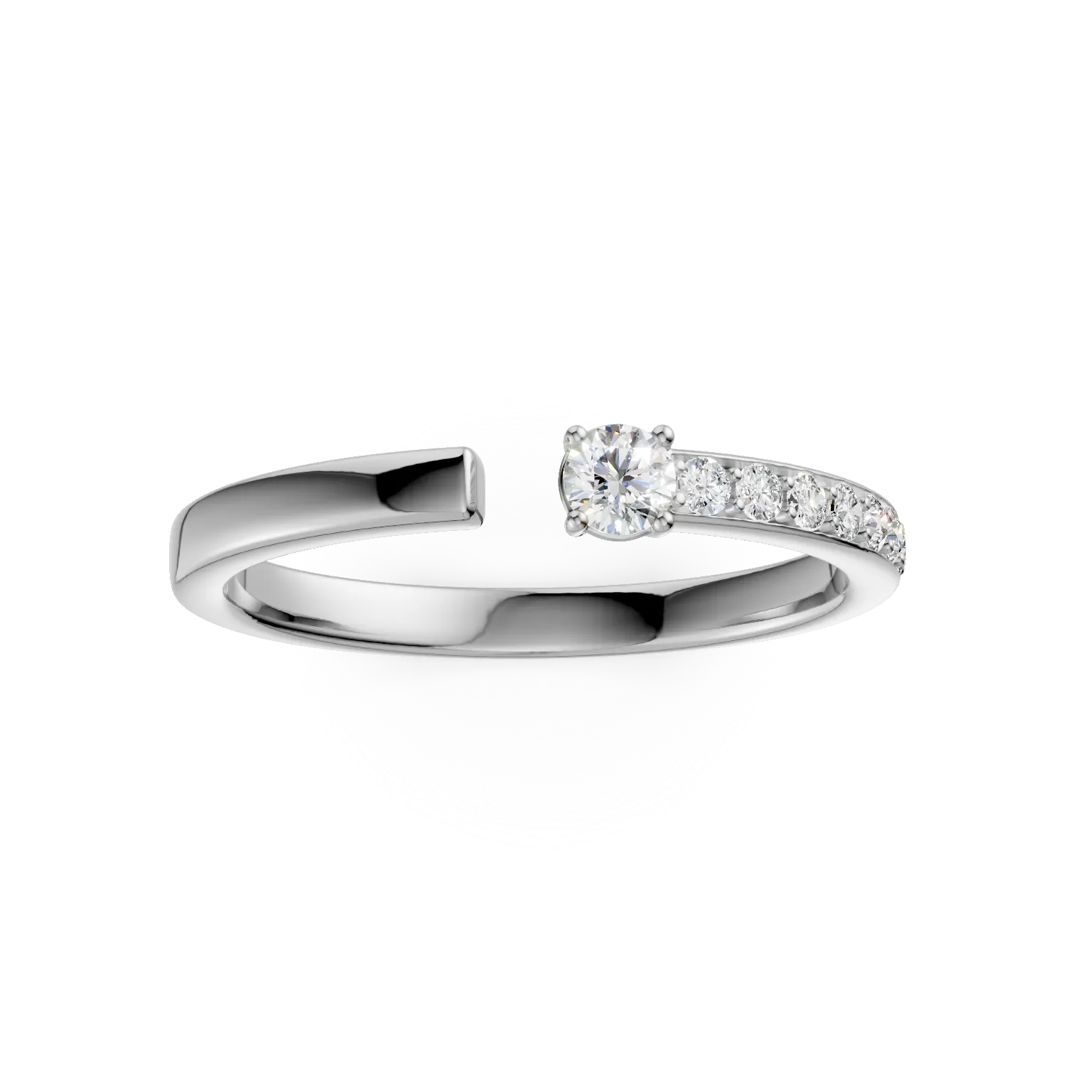 половин вечност отворен пръстен от бяло злато с 0.22кт диаманти