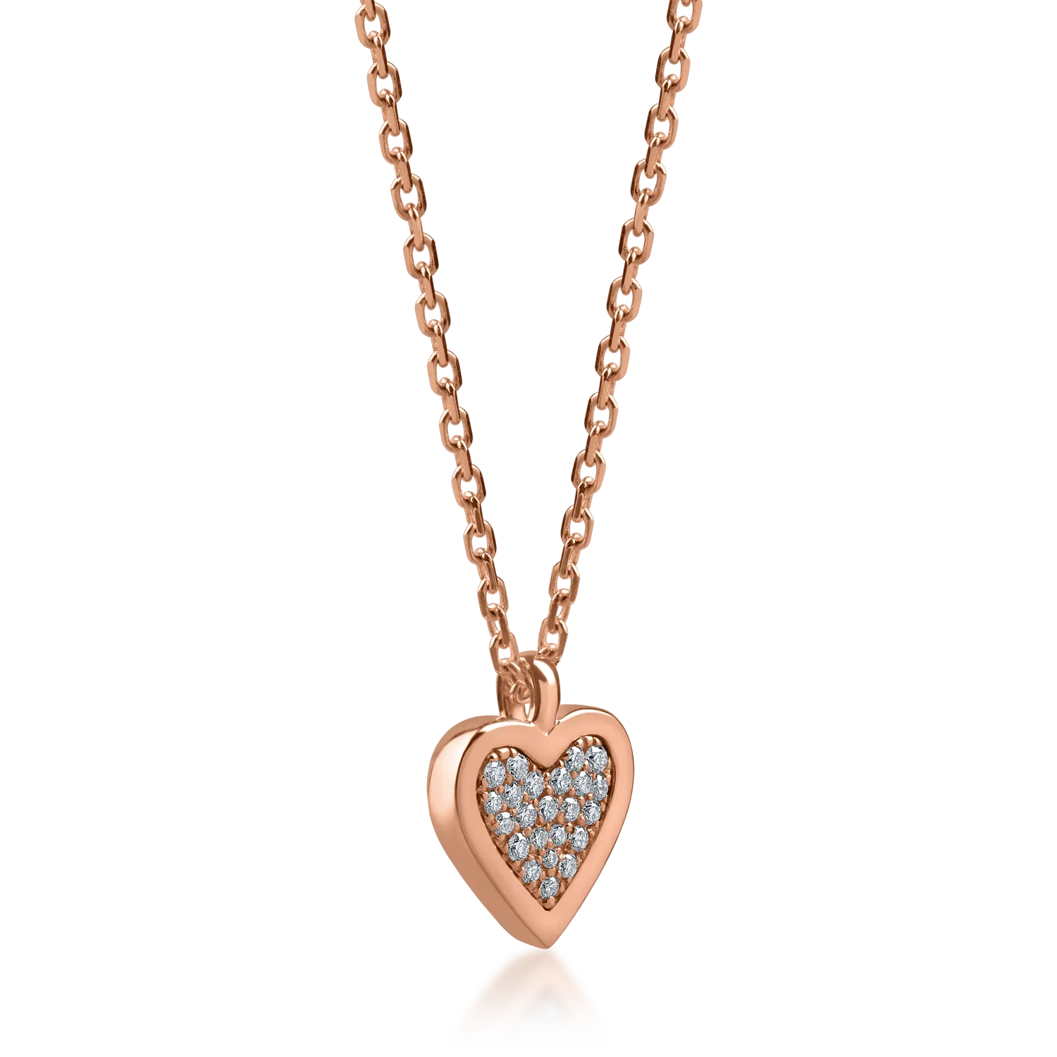 Lant cu pandantiv inimioara din aur roz cu diamante de 0.13ct