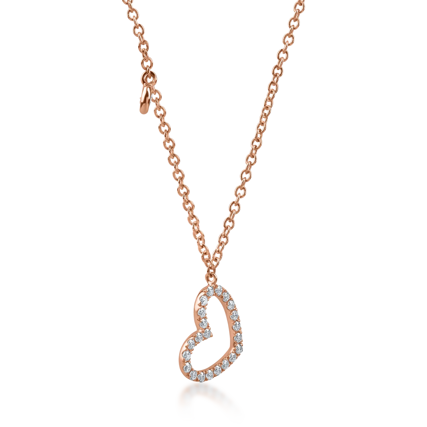 Naszyjnik w kształcie serca z różowego złota z diamentami o masie 0.18ct
