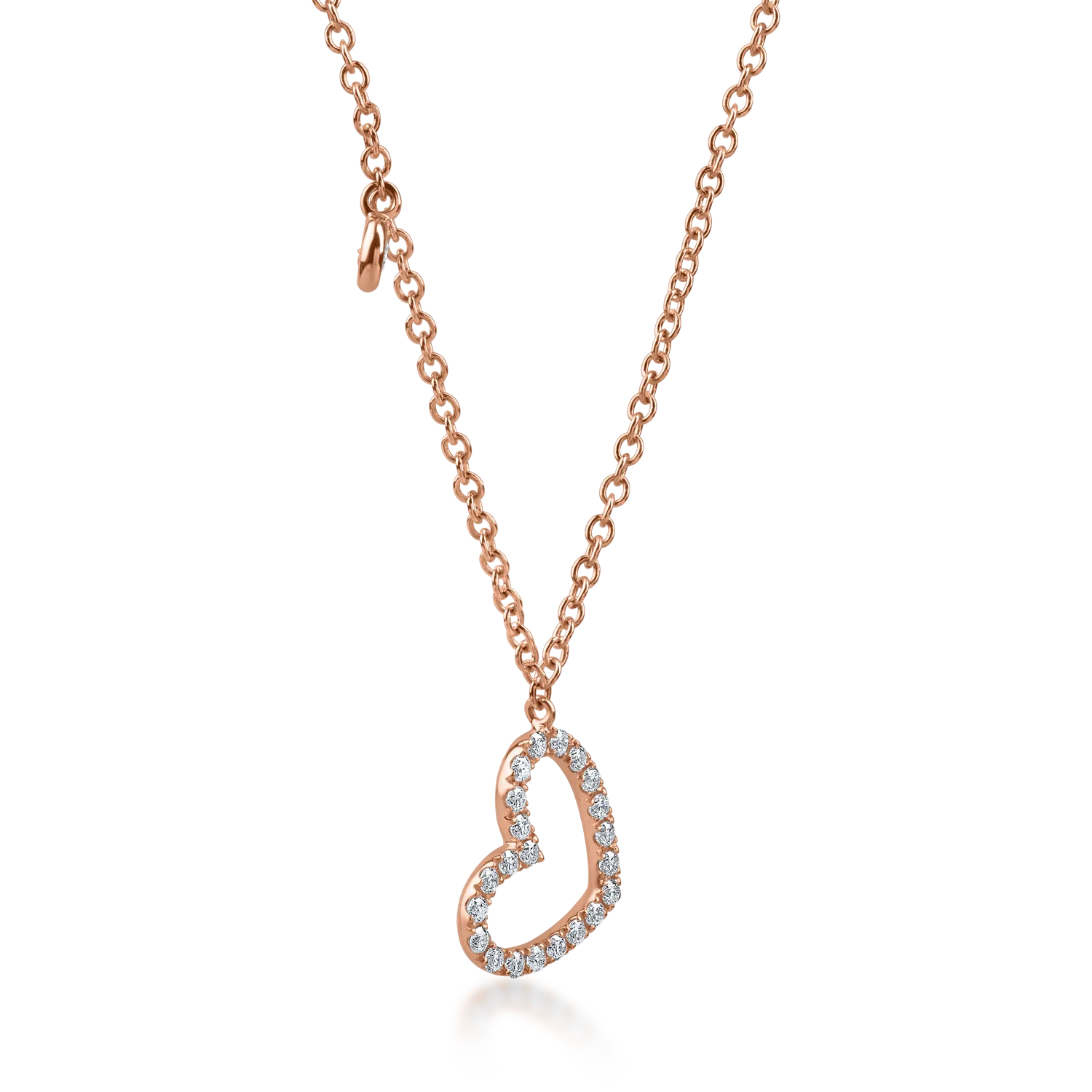 Lant cu pandantiv inima din aur roz cu diamante de 0.18ct