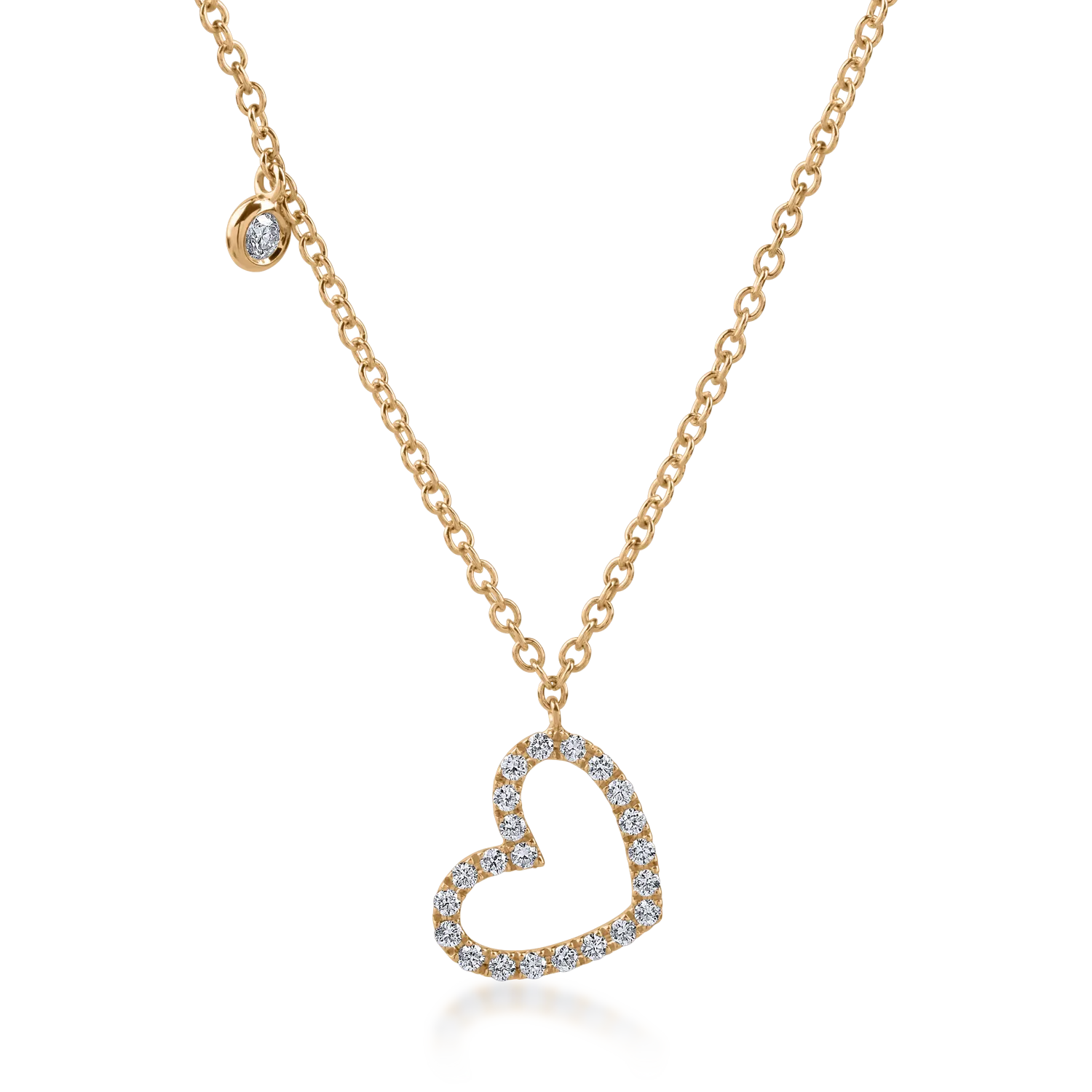 Yellow gold heart pendant necklace with 0.18ct diamonds