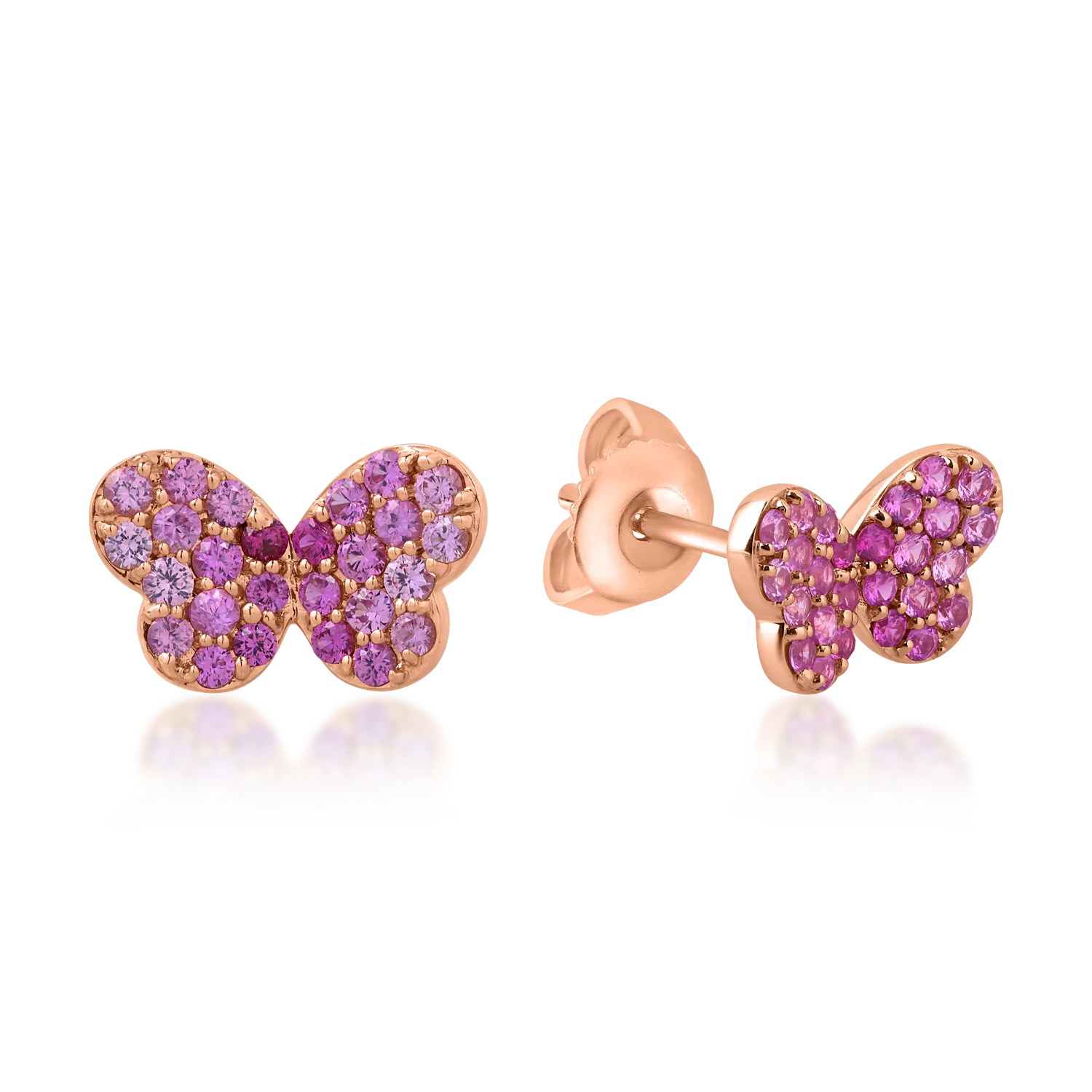 Rose gold butterflies earrings with 0.5ct pink sapphires