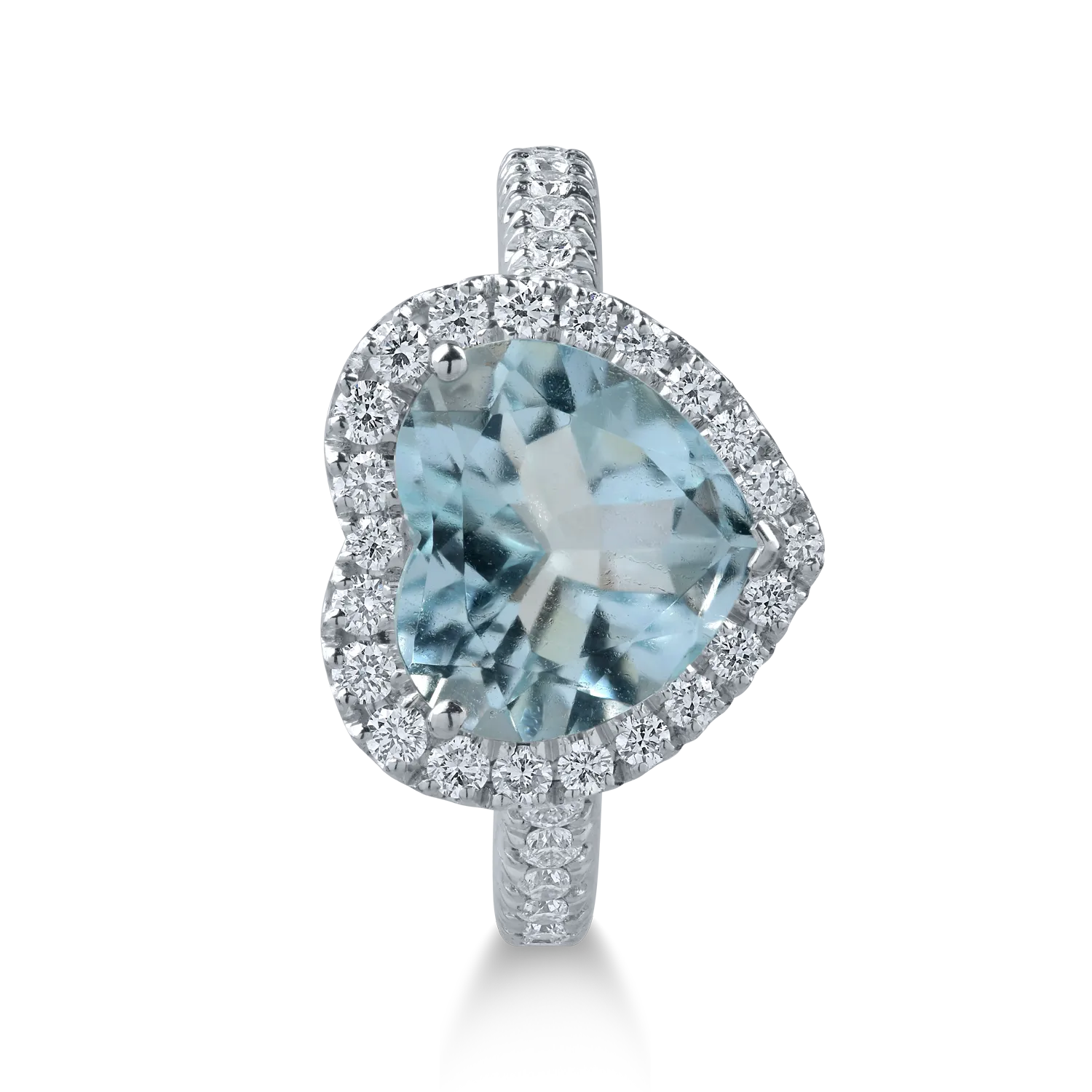 White gold heart ring with 2.38ct aquamarine and 0.48ct diamonds
