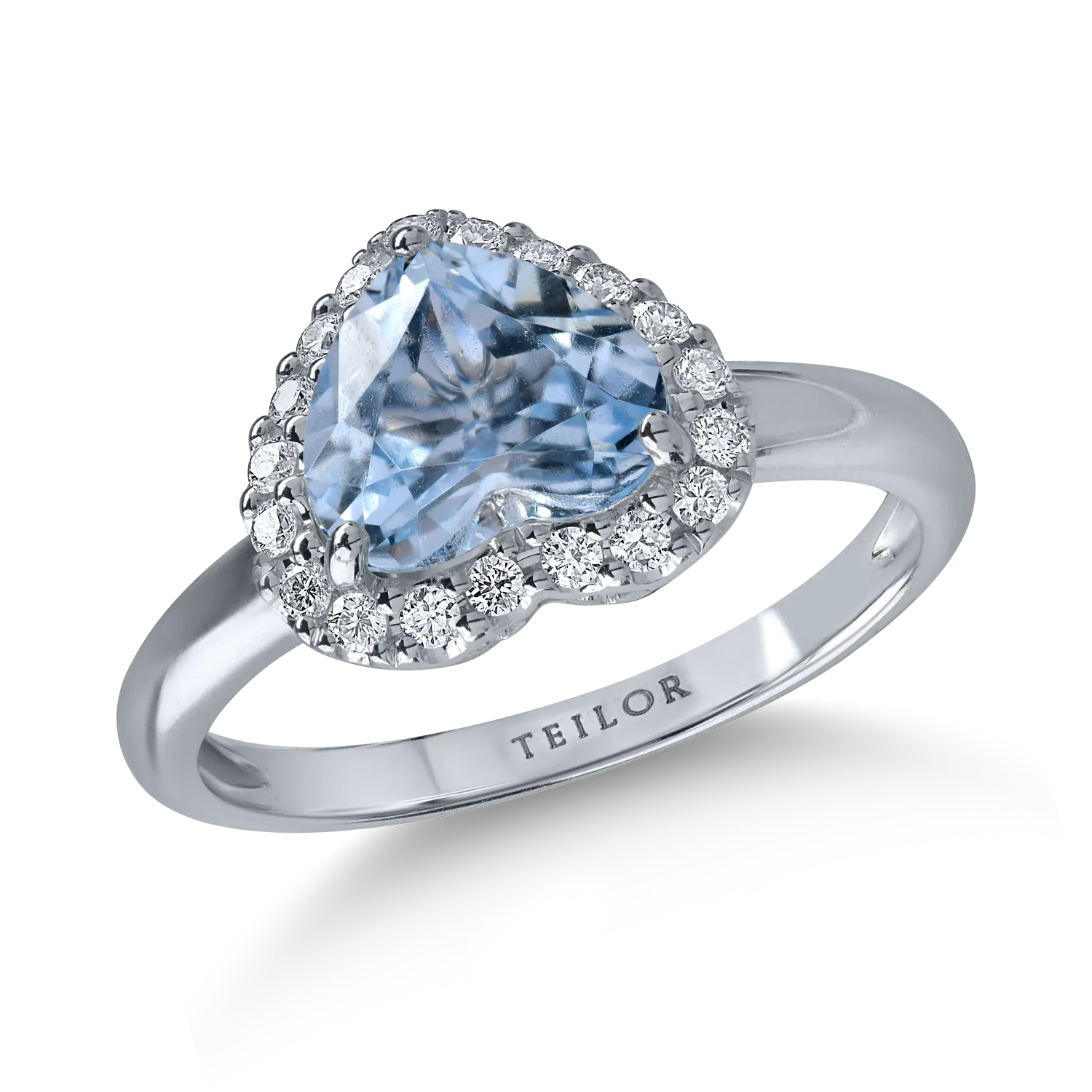Fehérarany szívgyűrű 1.72ct akvamarinnal és 0.19ct gyémántokkal