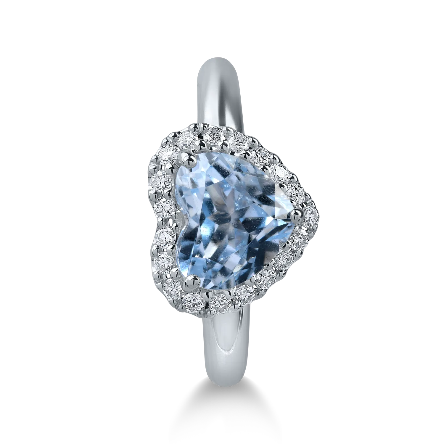 White gold heart ring with 1.72ct aquamarine and 0.19ct diamonds