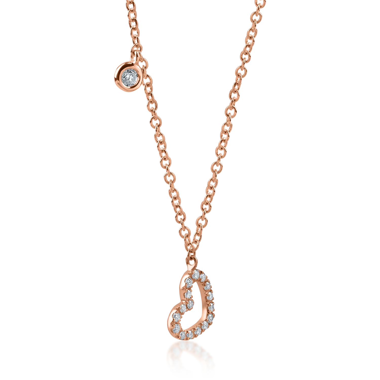 Lant cu pandantiv inima din aur roz cu diamante de 0.11ct