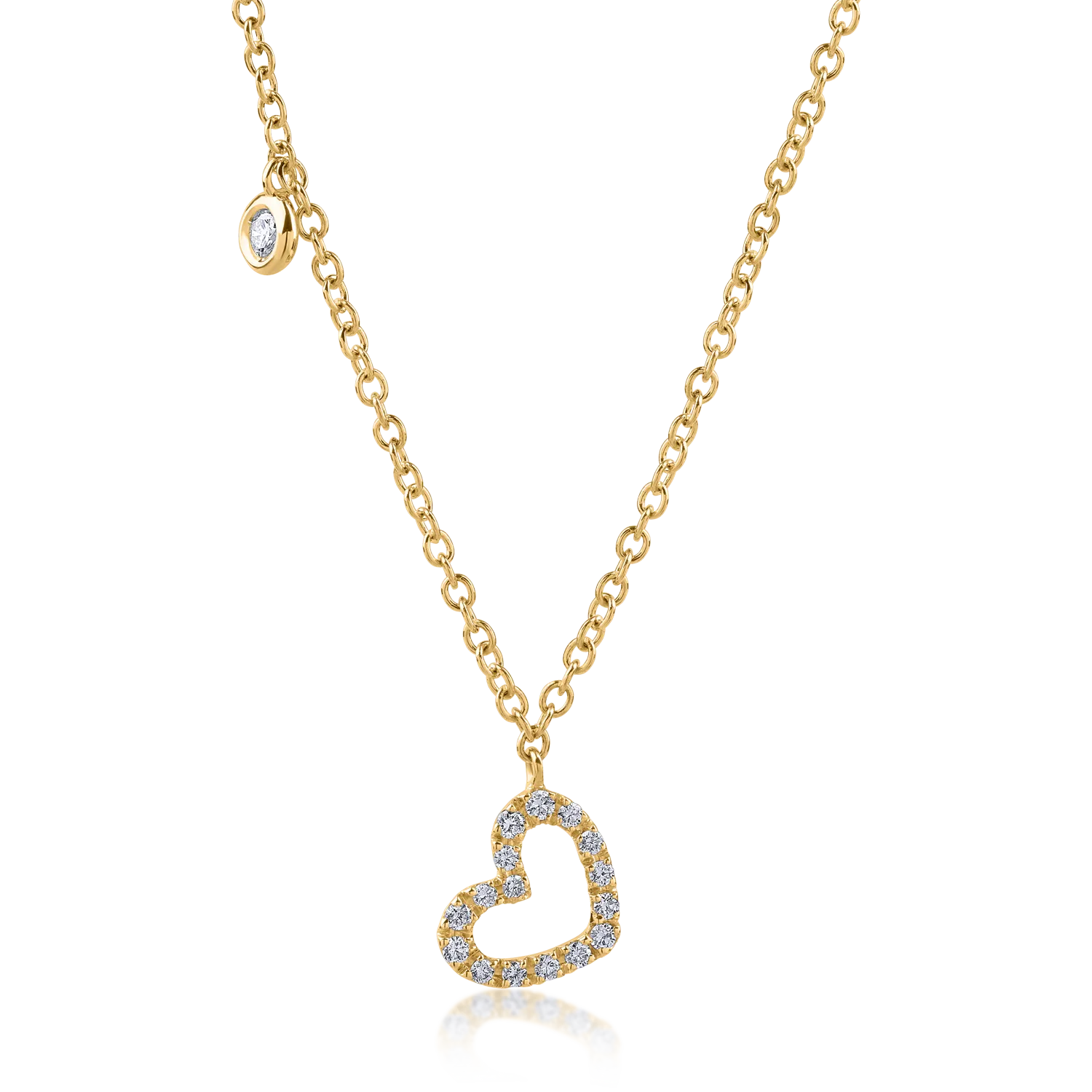 Yellow gold heart pendant necklace with 0.11ct diamonds