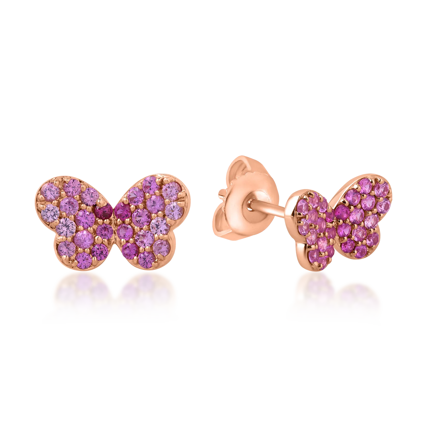 Обеци пеперуди от розово злато с 0.56кт розови сапфири