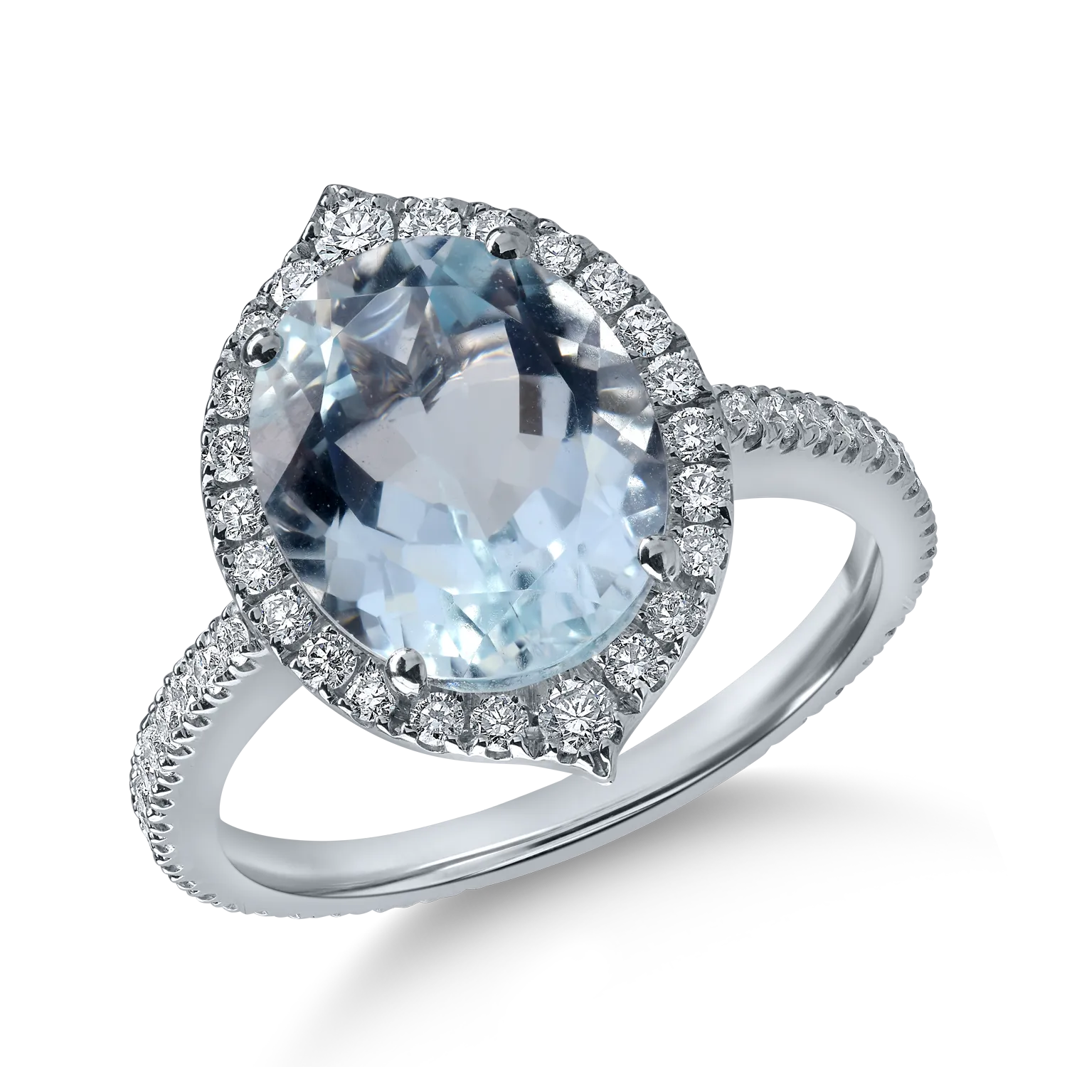 Inel din aur alb cu acvamarin oval de 3.5ct si diamante de 0.5ct