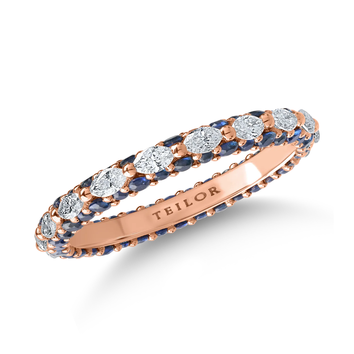 вечен пръстен от розово злато с 0.74кт диаманти и 1.24кт сапфири