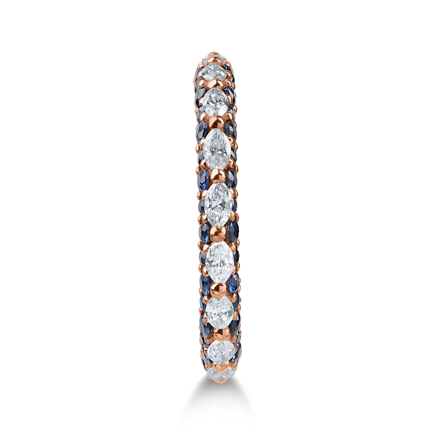 Eternity ring in rose gold with 0.66ct diamonds and 1ct emeralds