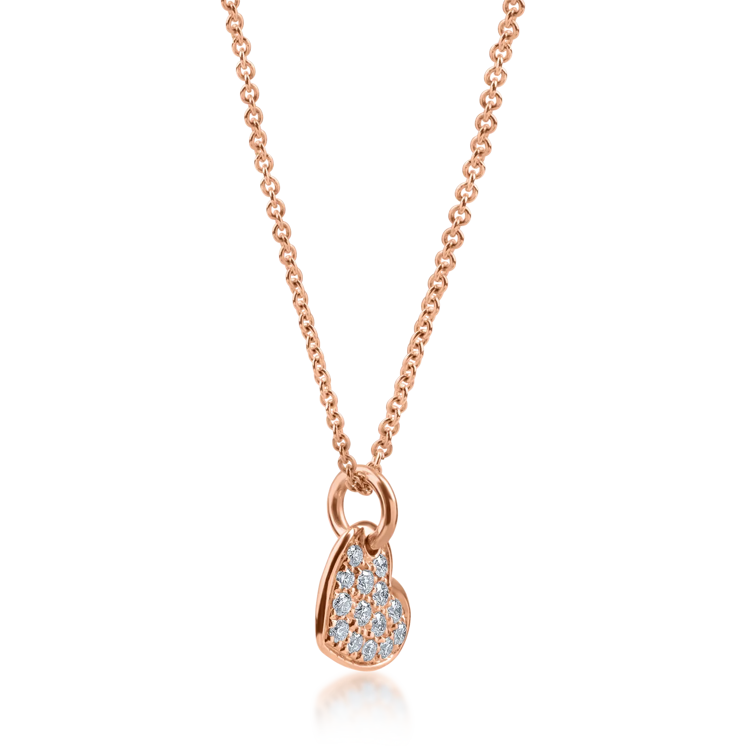 Lant cu pandantiv inima din aur roz cu diamante de 0.16ct
