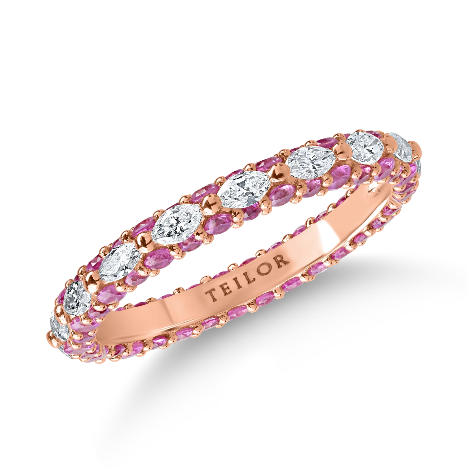 вечен пръстен от розово злато с 0.6кт диаманти и 1.3кт розови сапфири