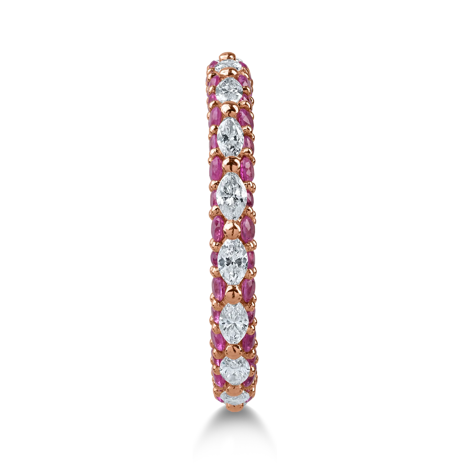 Eternity ring in rose gold with 0.6ct diamonds and 1.3ct pink sapphires