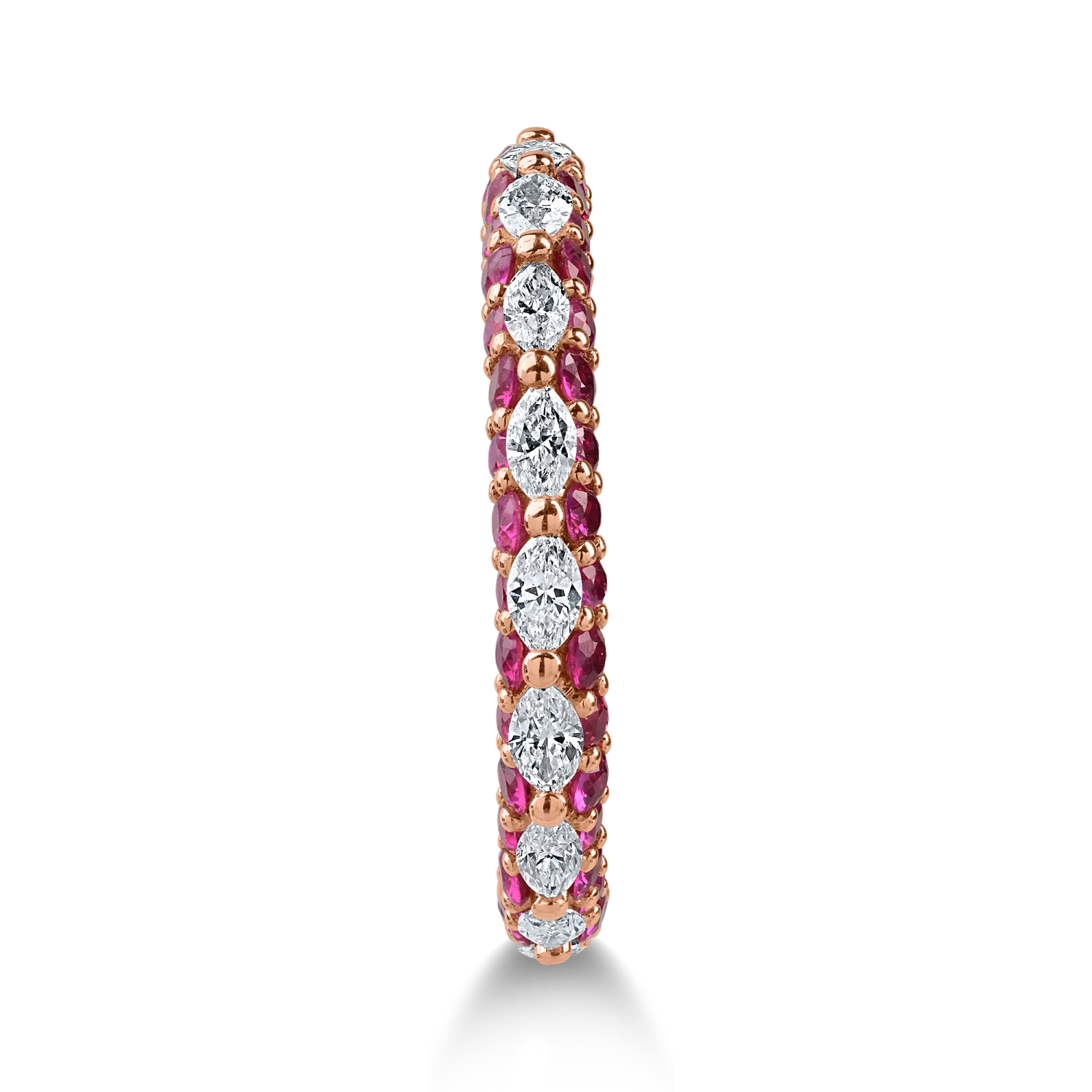 Eternity ring in rose gold with 0.6ct diamonds and 1.2ct rubies