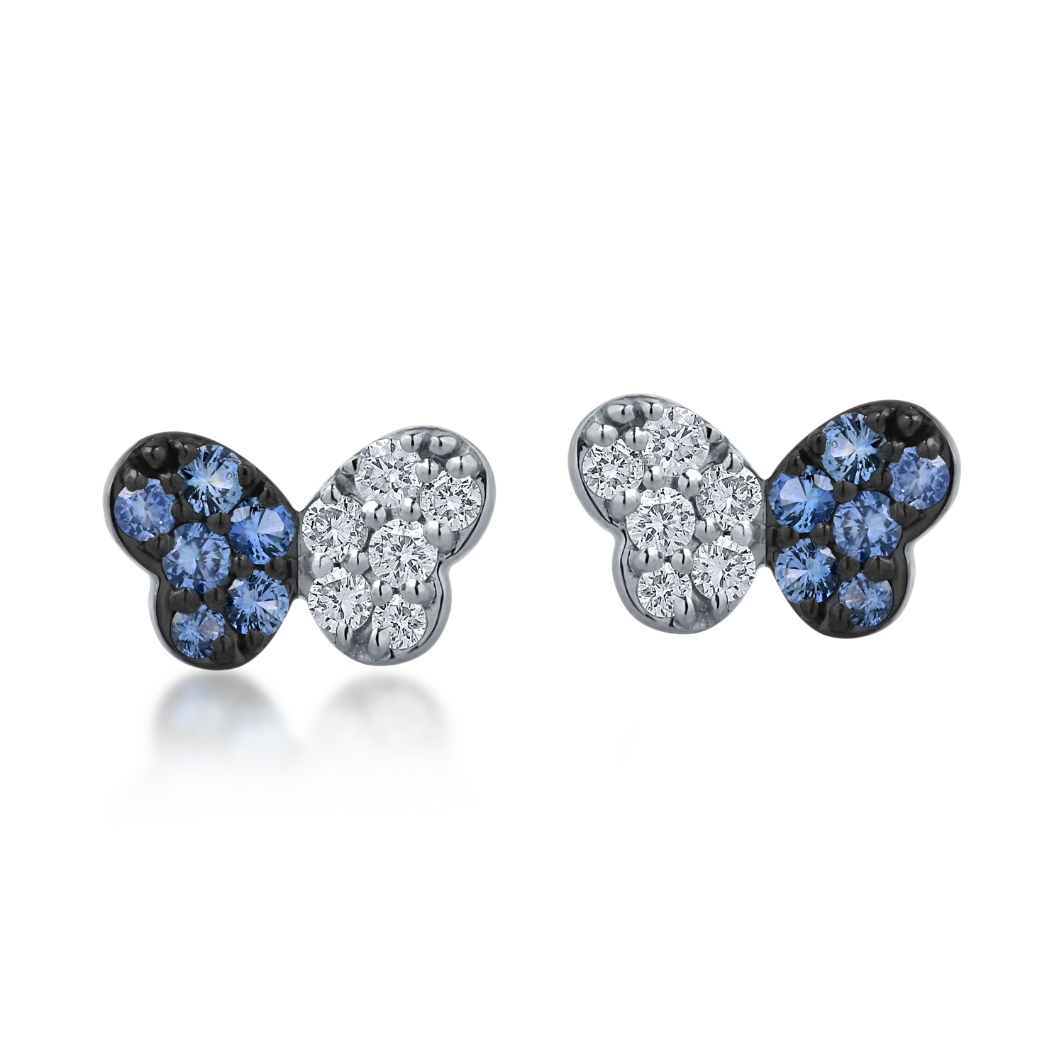 Cercei fluturasi din aur alb cu safire de 0.16ct si diamante de 0.14ct